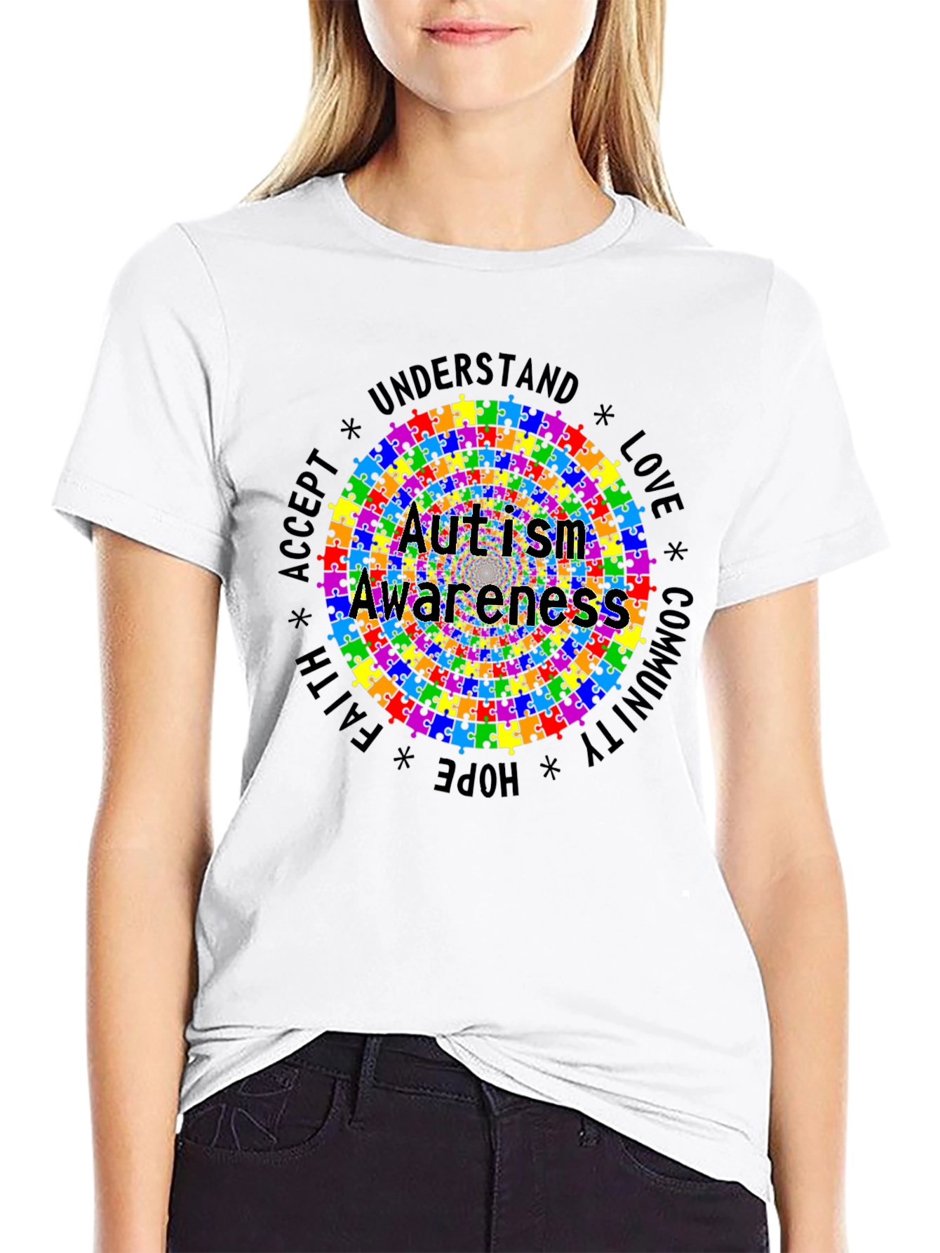 Autism Awareness Puzzle Piece Graphic Tee - Black