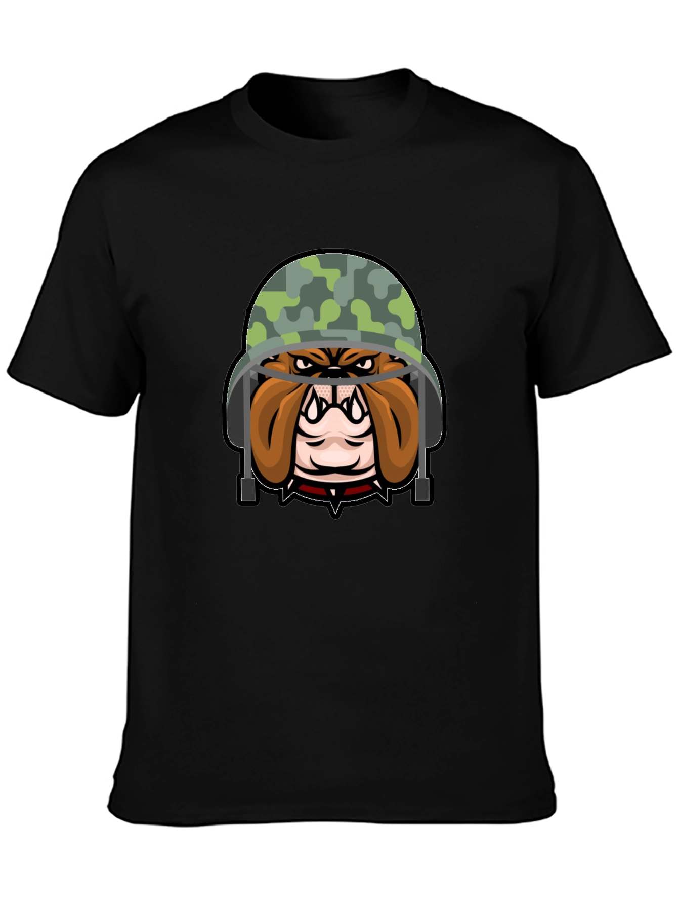 Bulldog Soldier Graphic Tee - Black Cotton T-Shirt