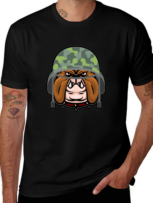Bulldog Soldier Graphic Tee - Black Cotton T-Shirt