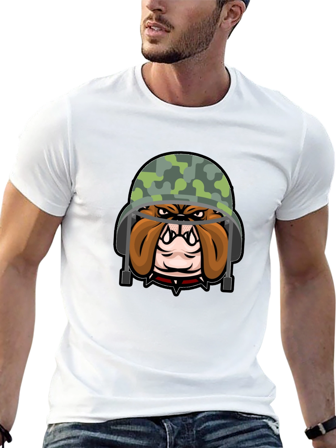 Bulldog Soldier Graphic Tee - Black Cotton T-Shirt