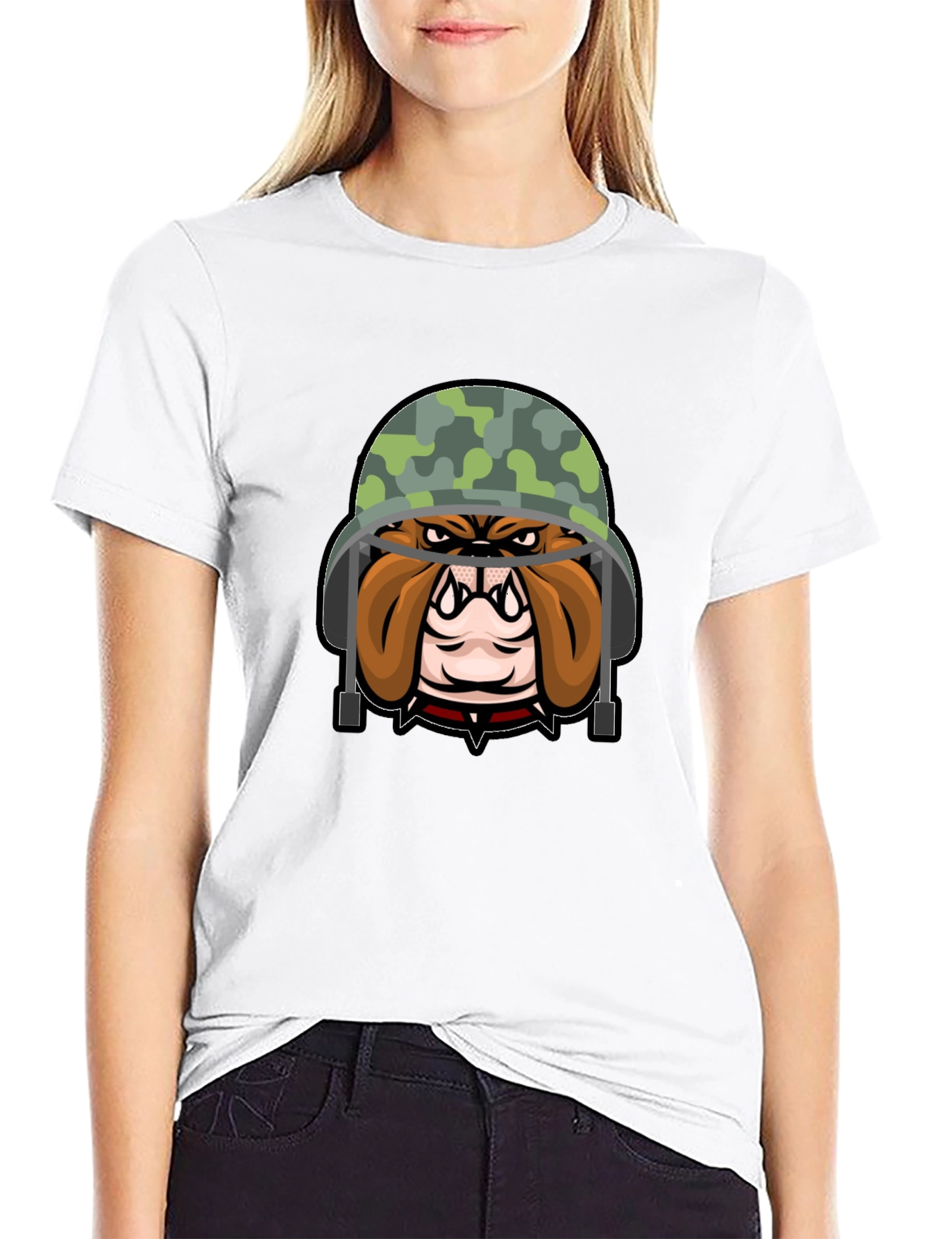 Bulldog Soldier Graphic Tee - Black Cotton T-Shirt