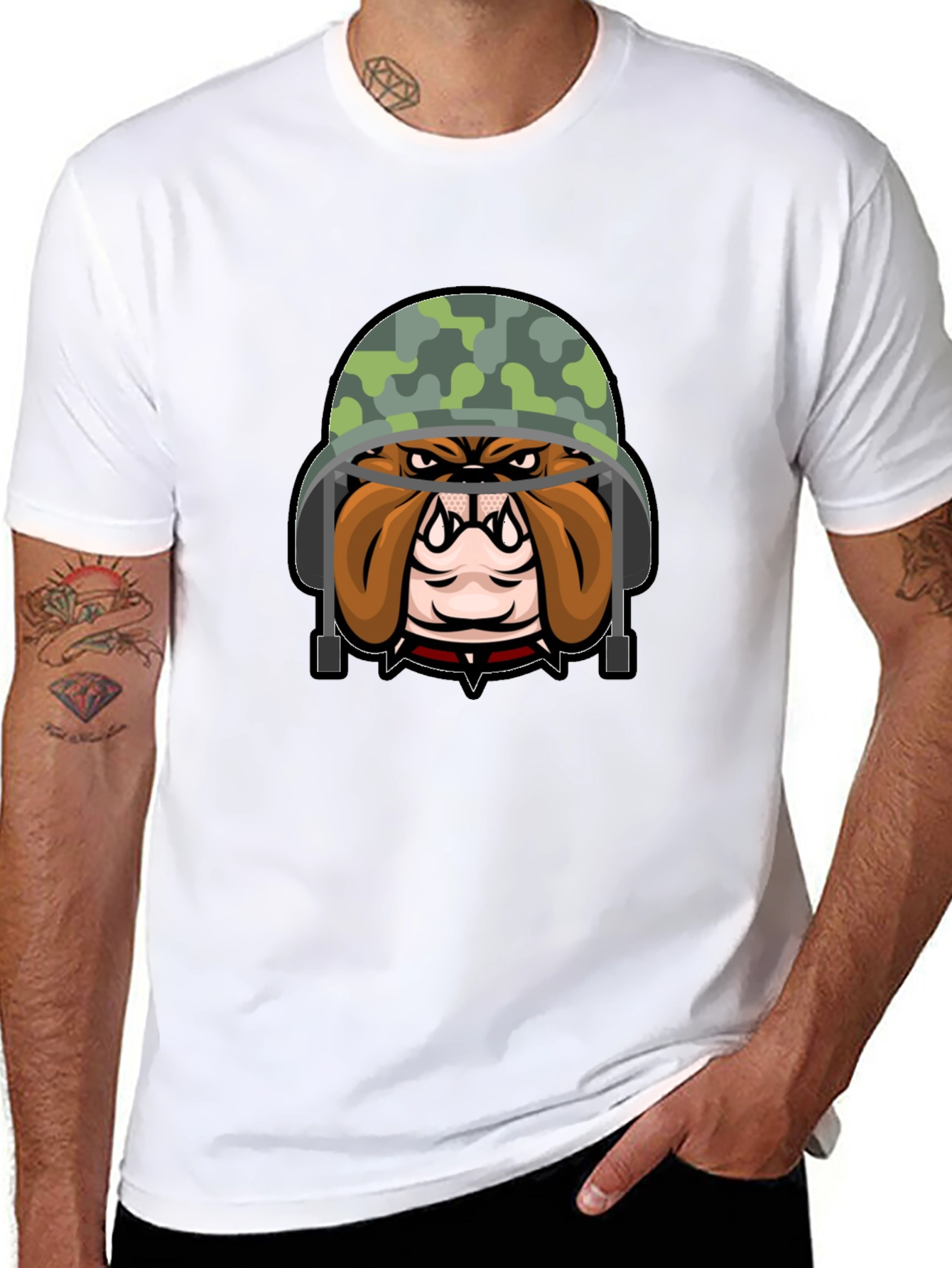 Bulldog Soldier Graphic Tee - Black Cotton T-Shirt