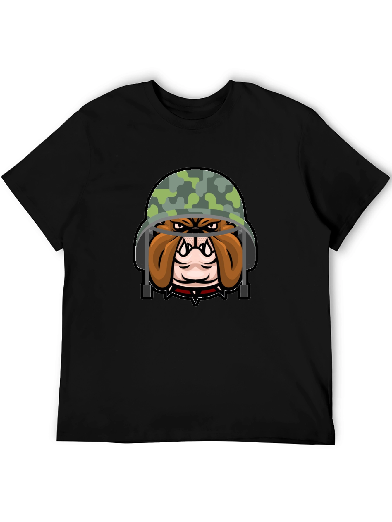Bulldog Soldier Graphic Tee - Black Cotton T-Shirt