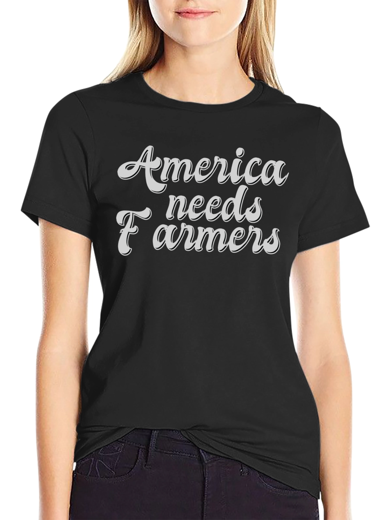America Needs Farmers Graphic Tee - Black Cotton T-Shirt