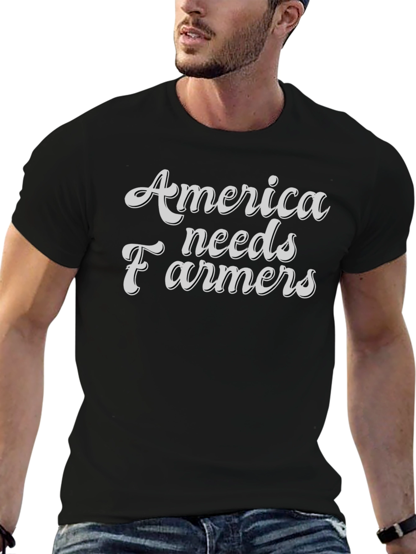 America Needs Farmers Graphic Tee - Black Cotton T-Shirt