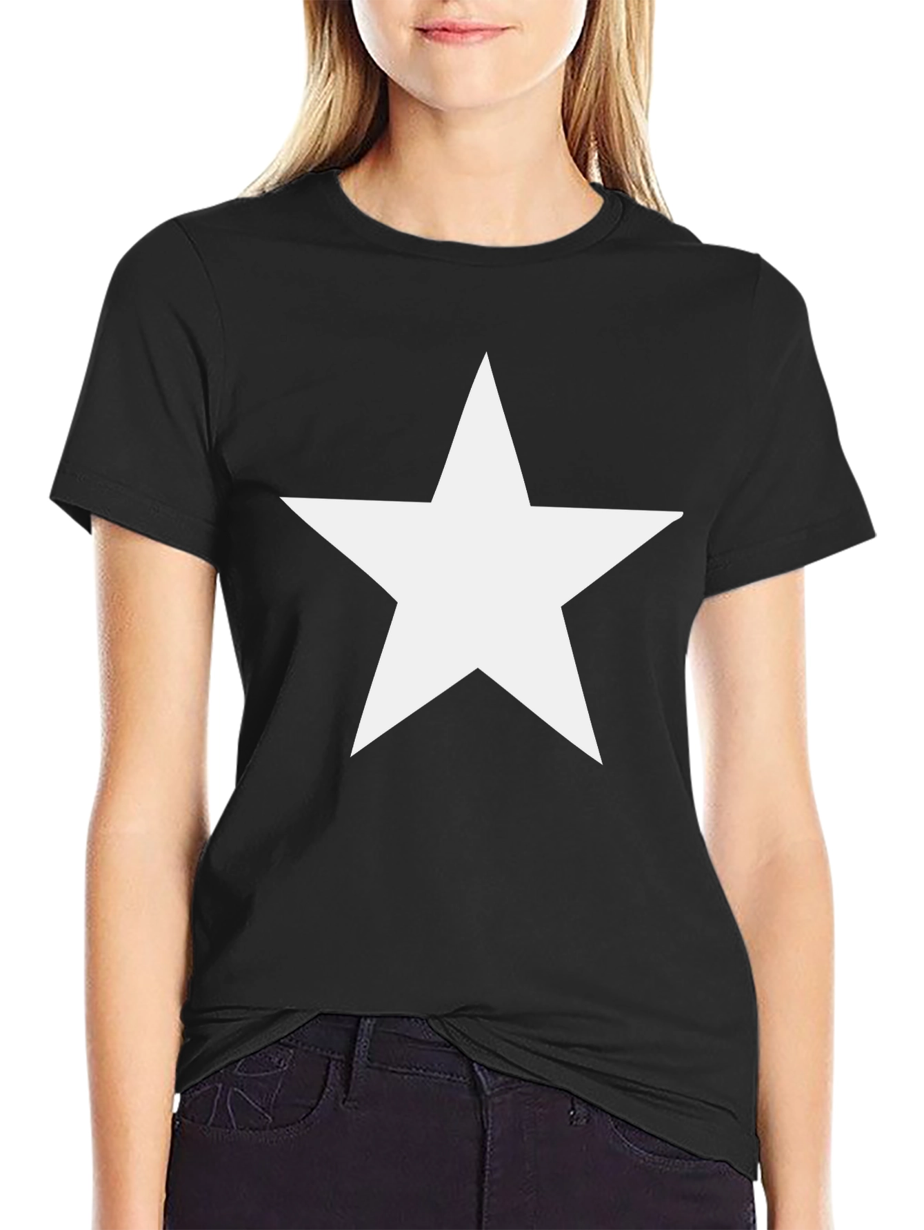 Bold Star Graphic Tee - Classic Black Cotton Shirt