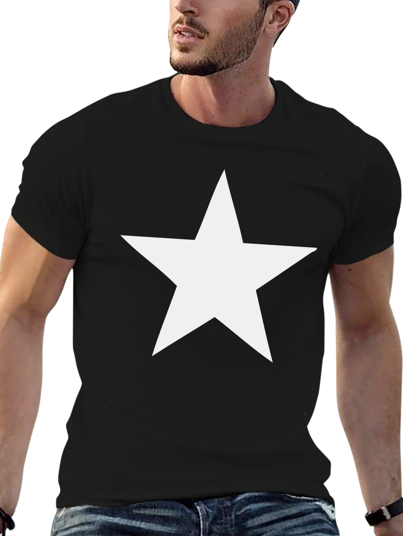 Bold Star Graphic Tee - Classic Black Cotton Shirt