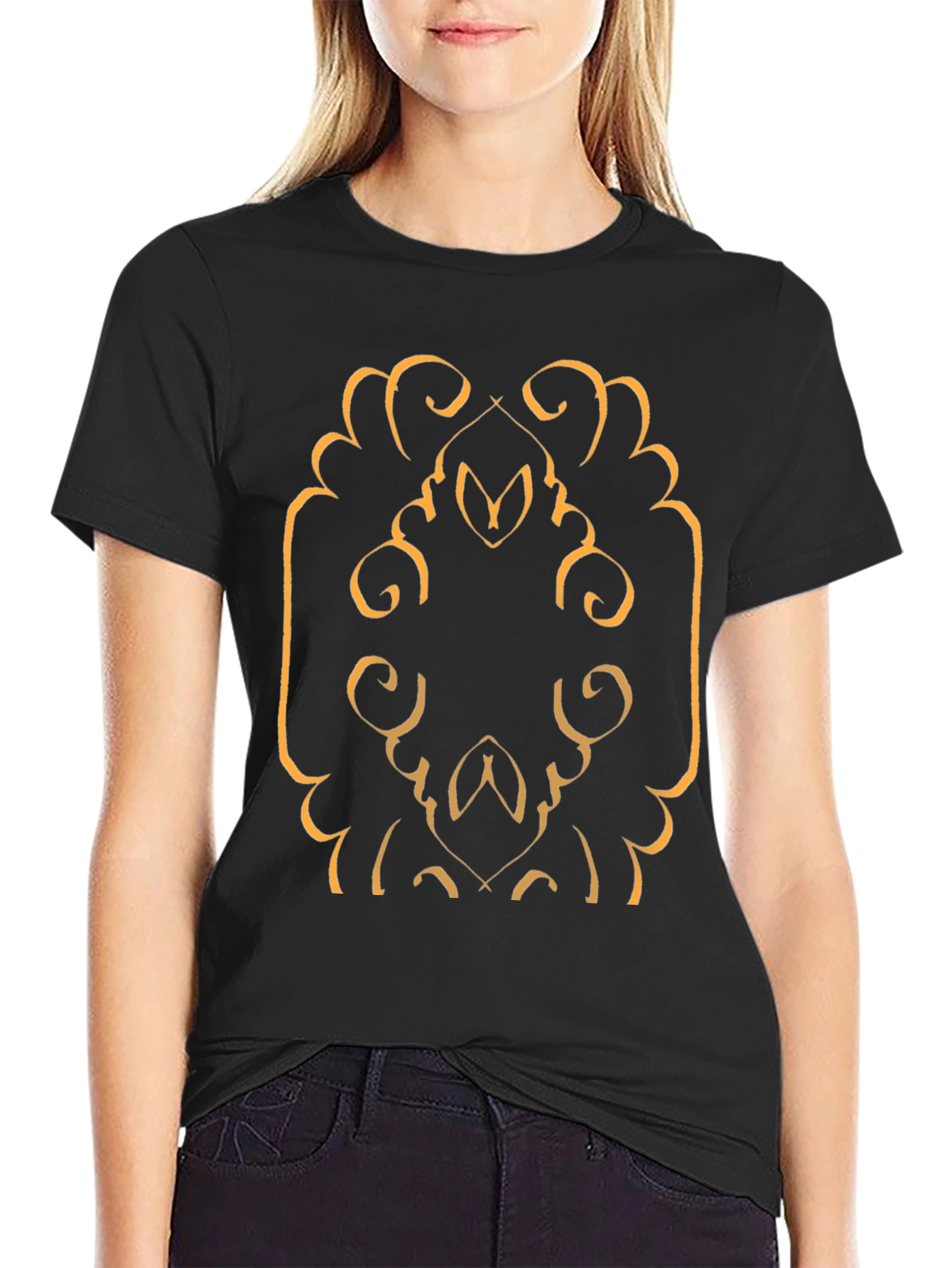 Stylish Black T-Shirt with Abstract Gold Design