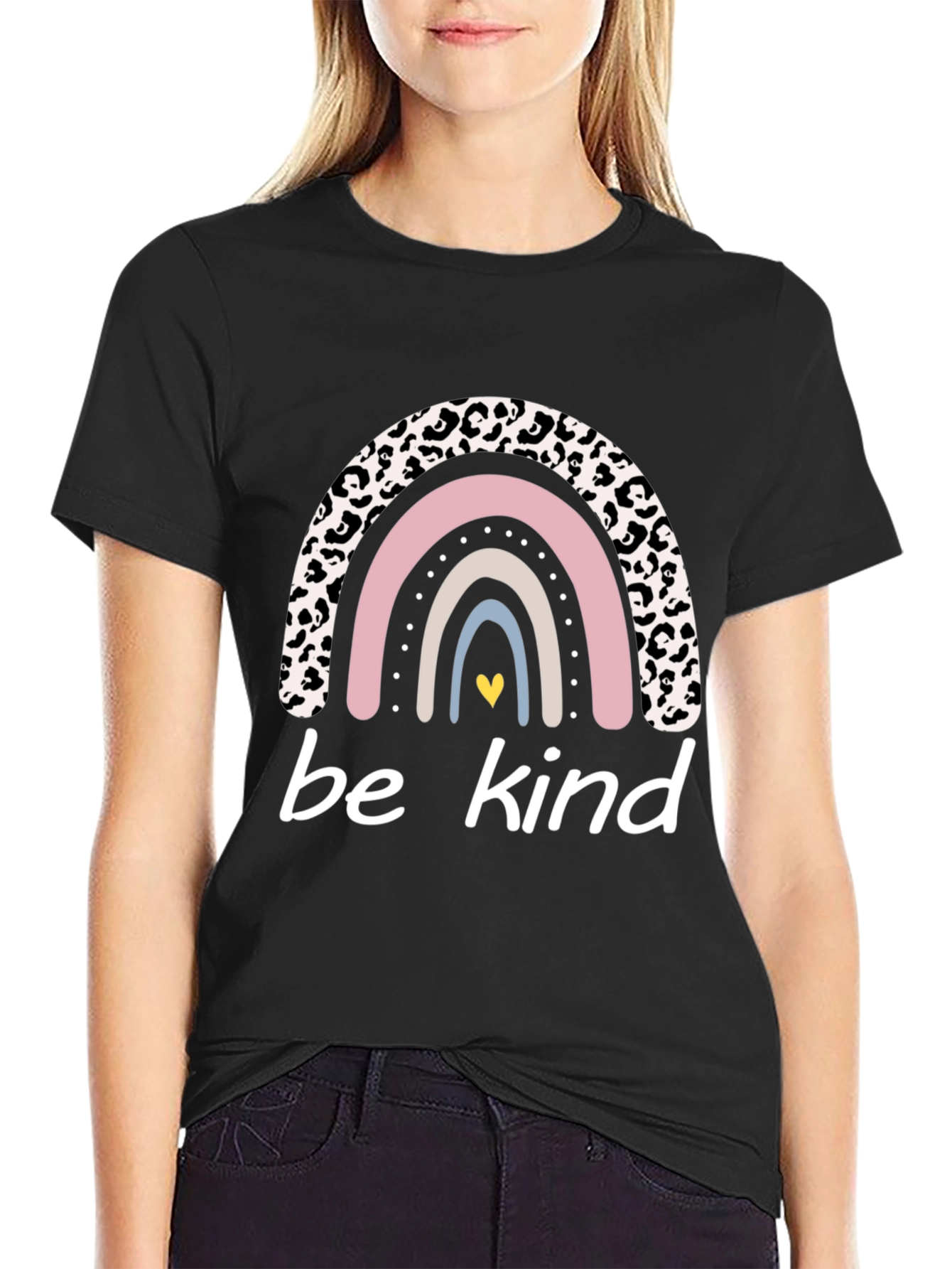Be Kind Rainbow Leopard Print T-Shirt