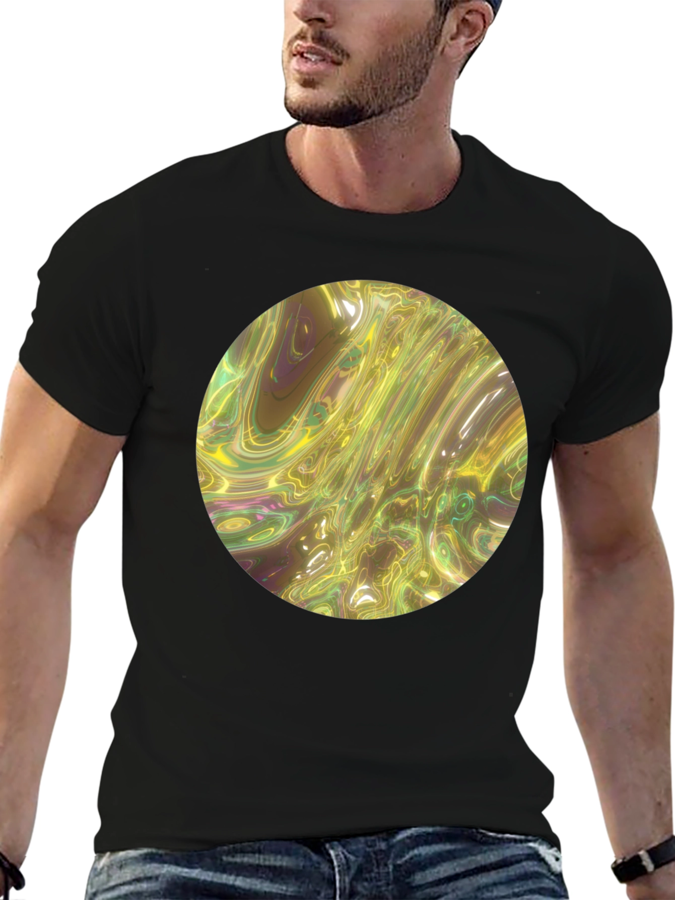 Abstract Circle Print Black T-Shirt
