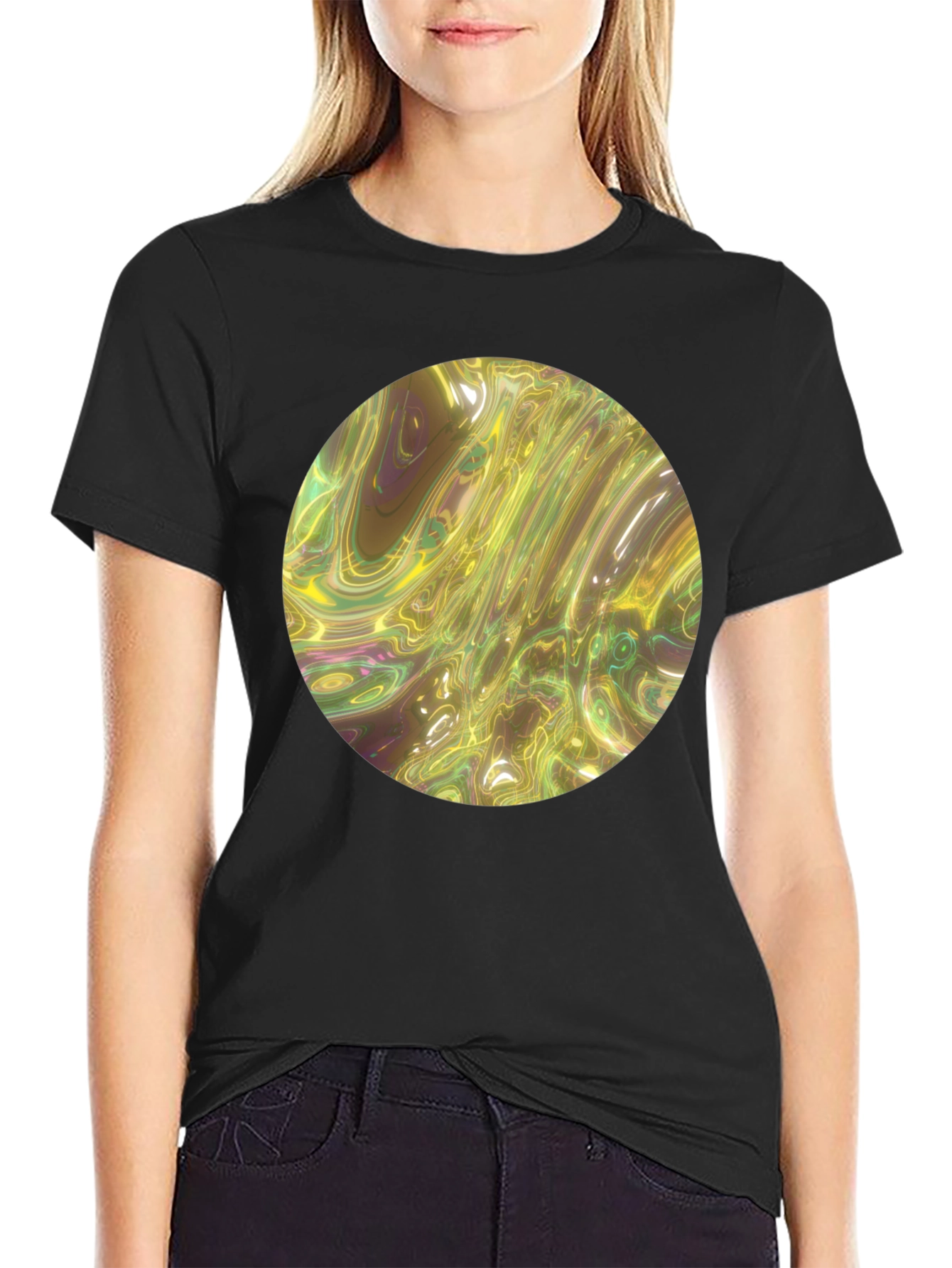 Abstract Circle Print Black T-Shirt