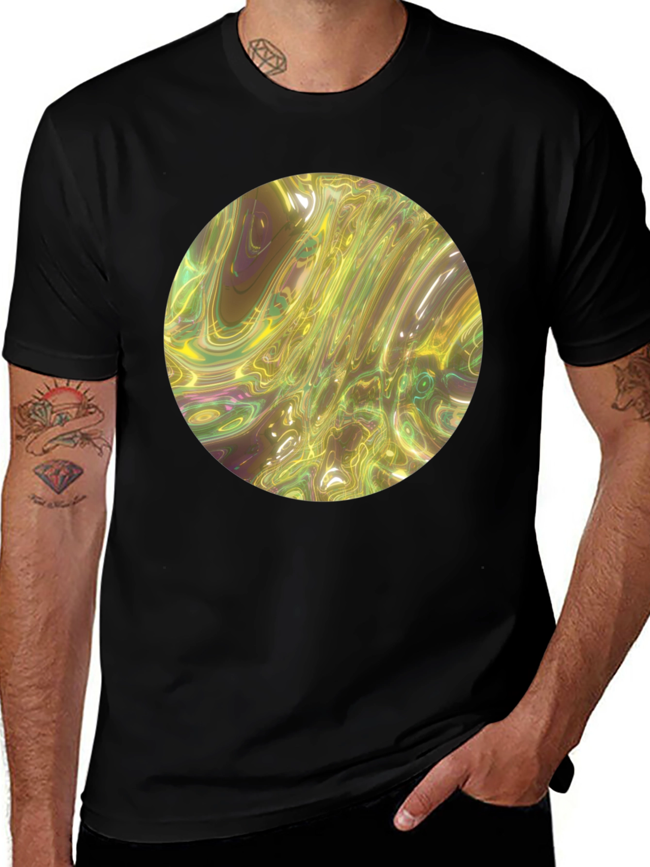 Abstract Circle Print Black T-Shirt
