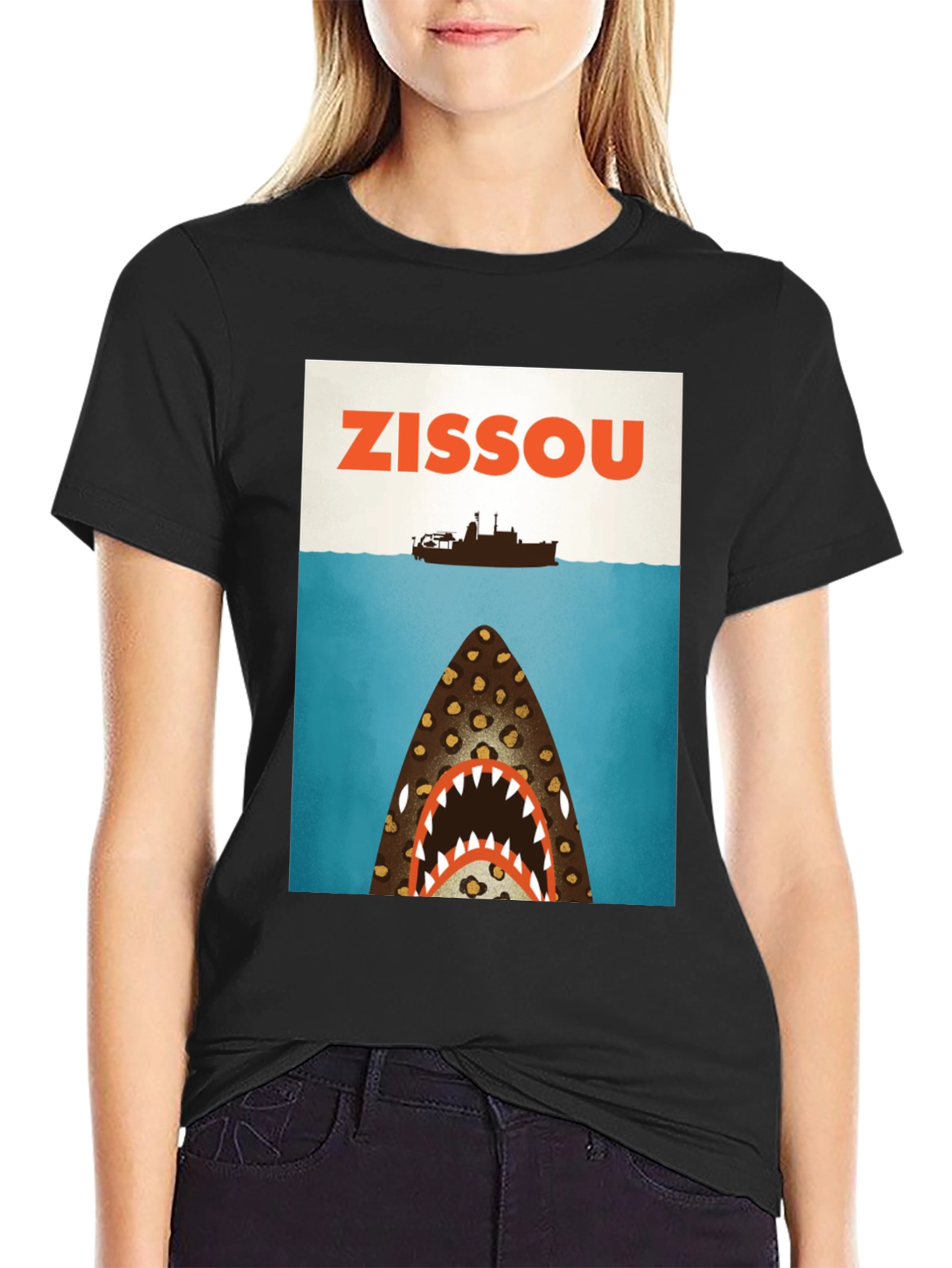 Zissou Shark Graphic Tee - Black Cotton T-Shirt