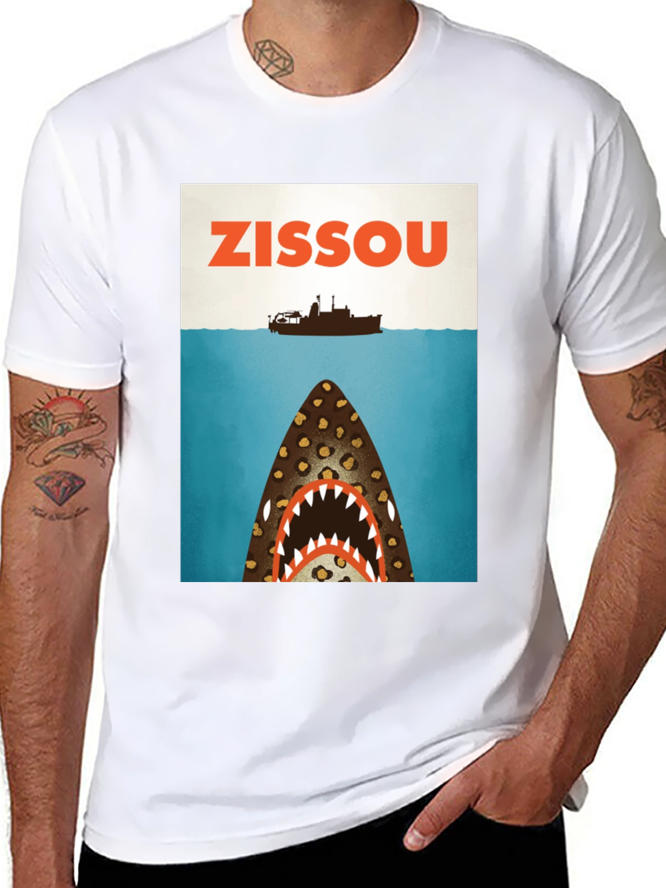Zissou Shark Graphic Tee - Black Cotton T-Shirt