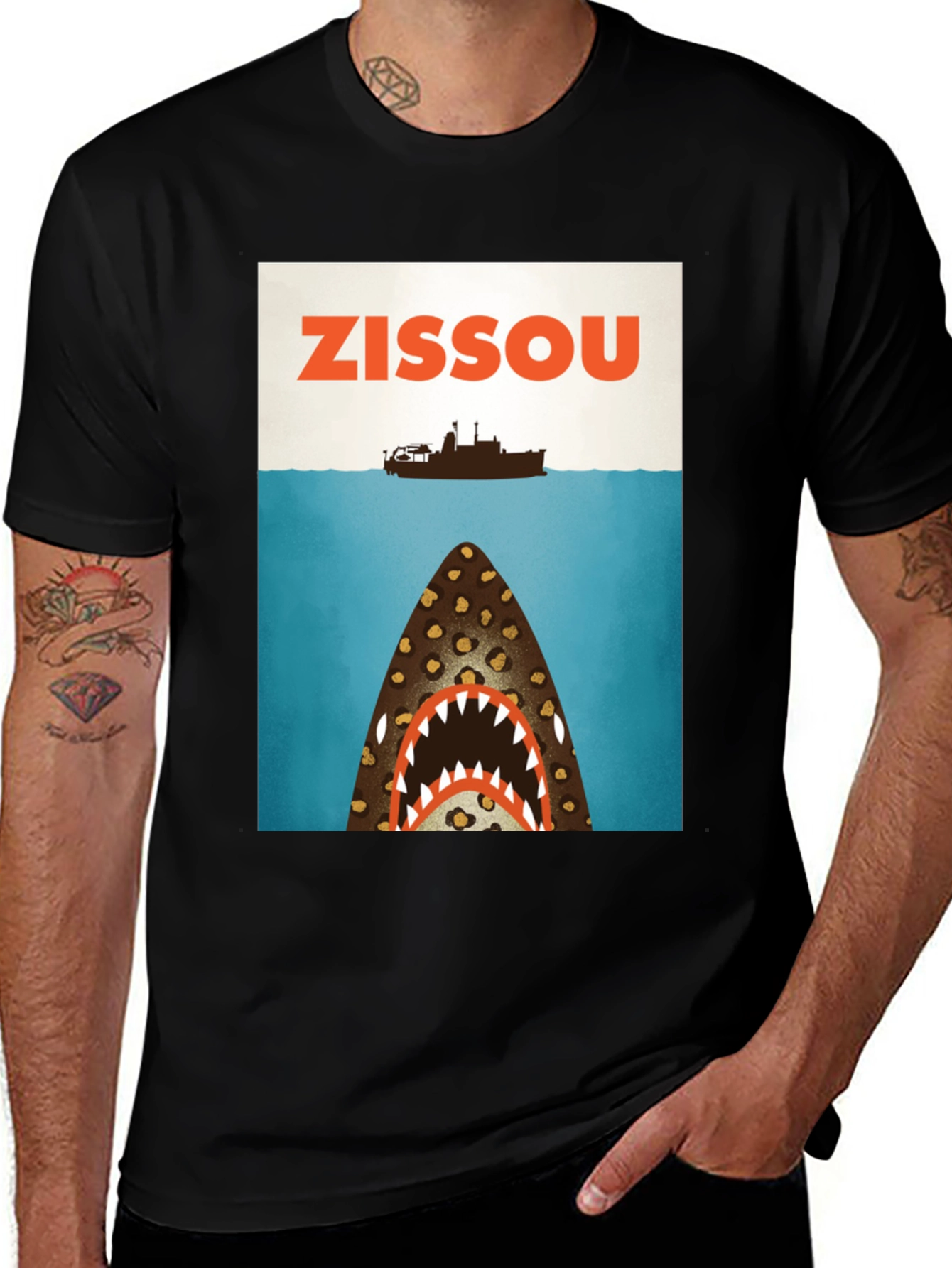 Zissou Shark Graphic Tee - Black Cotton T-Shirt