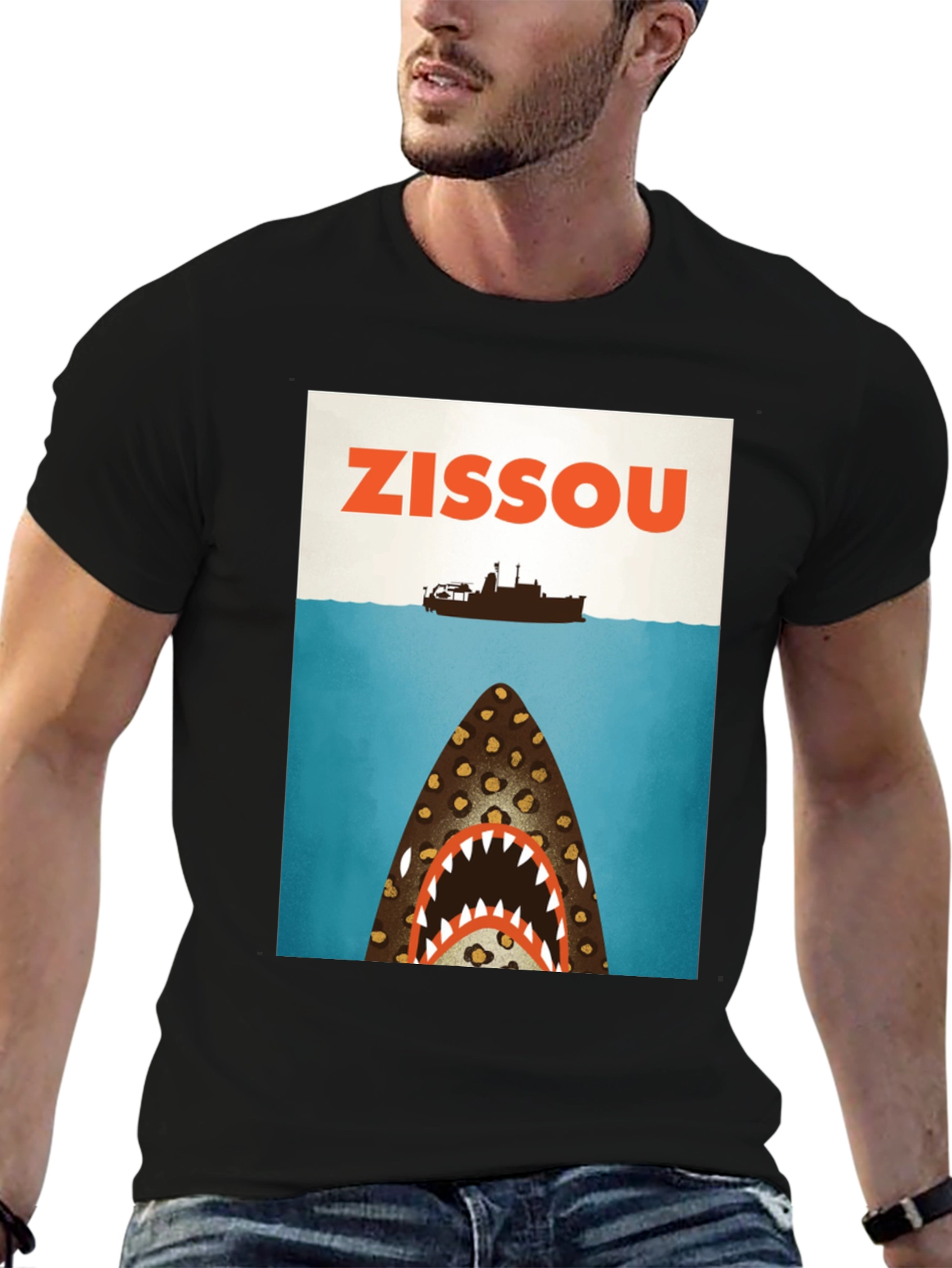 Zissou Shark Graphic Tee - Black Cotton T-Shirt