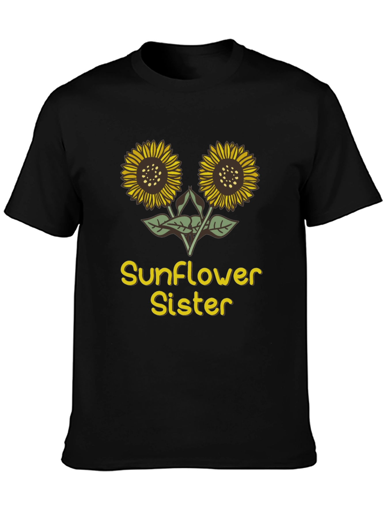 Sunflower Sister Graphic Tee - Black Cotton T-Shirt