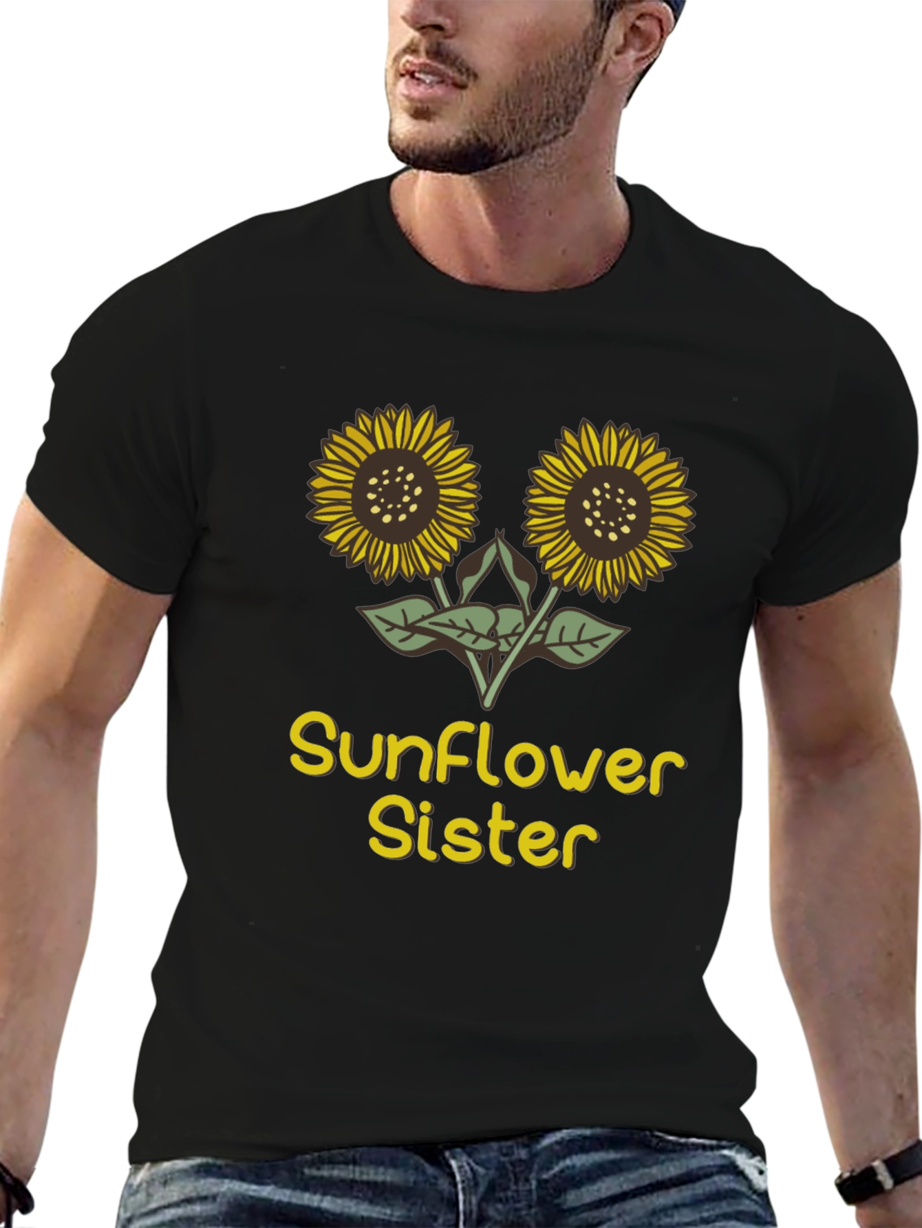 Sunflower Sister Graphic Tee - Black Cotton T-Shirt