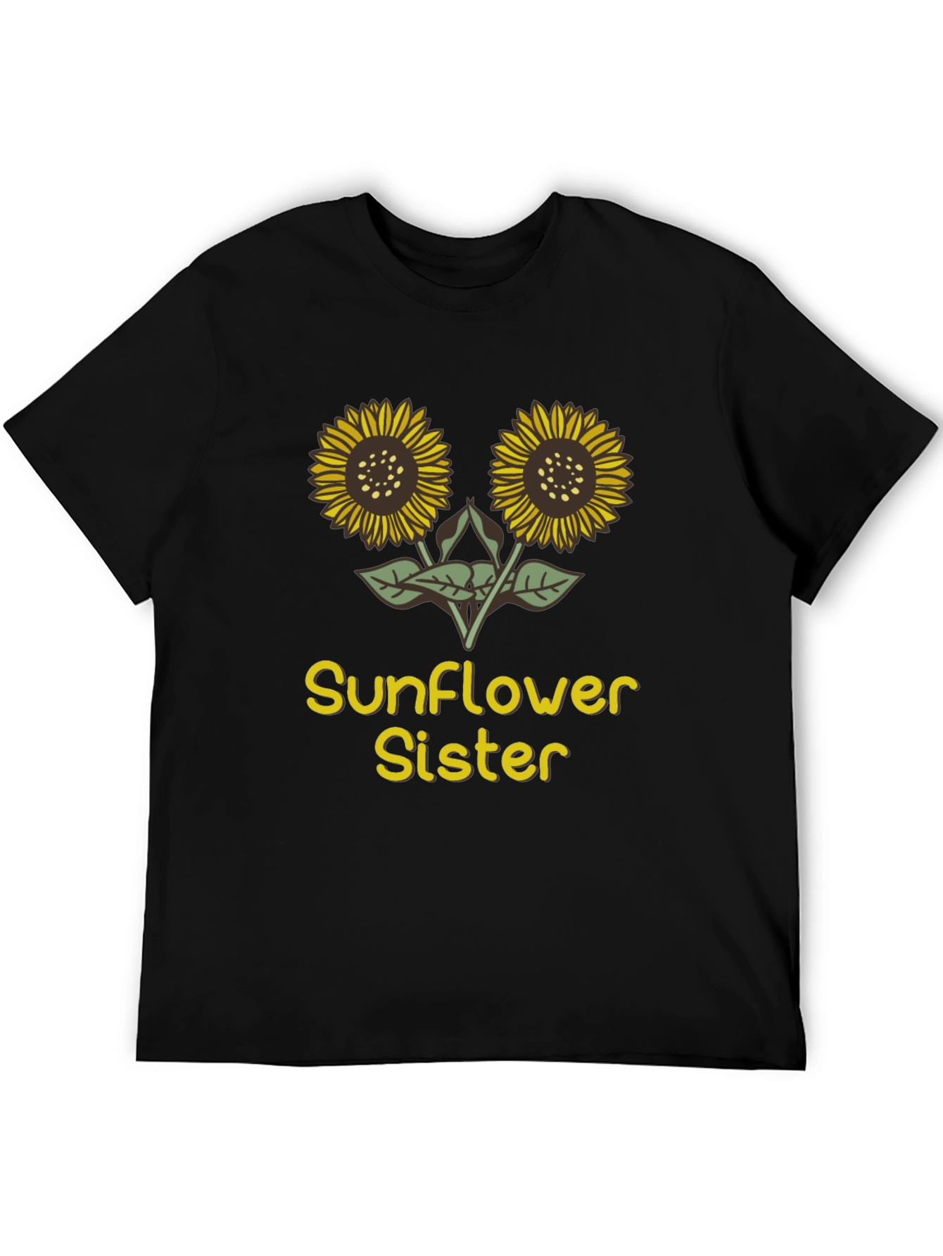 Sunflower Sister Graphic Tee - Black Cotton T-Shirt