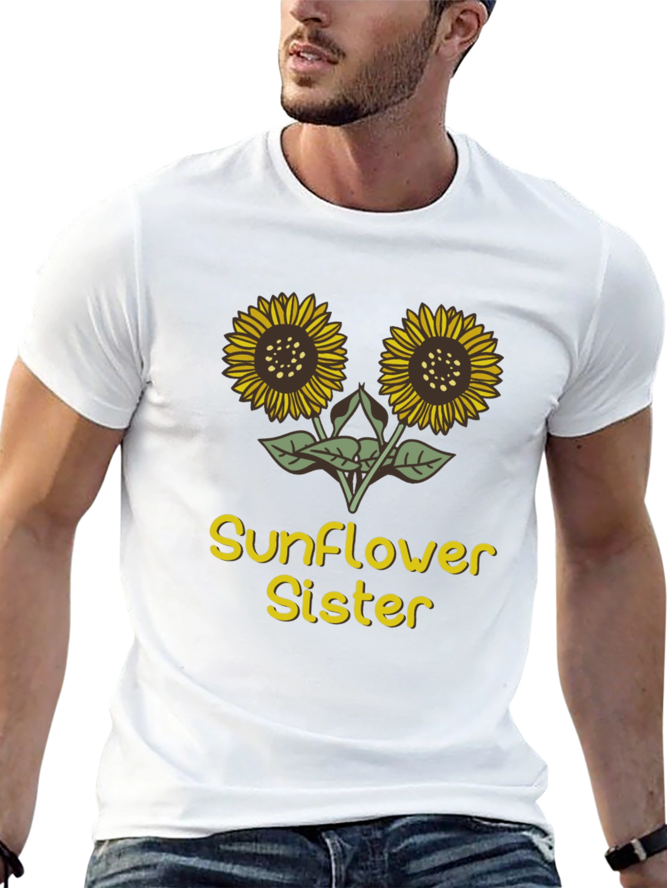 Sunflower Sister Graphic Tee - Black Cotton T-Shirt