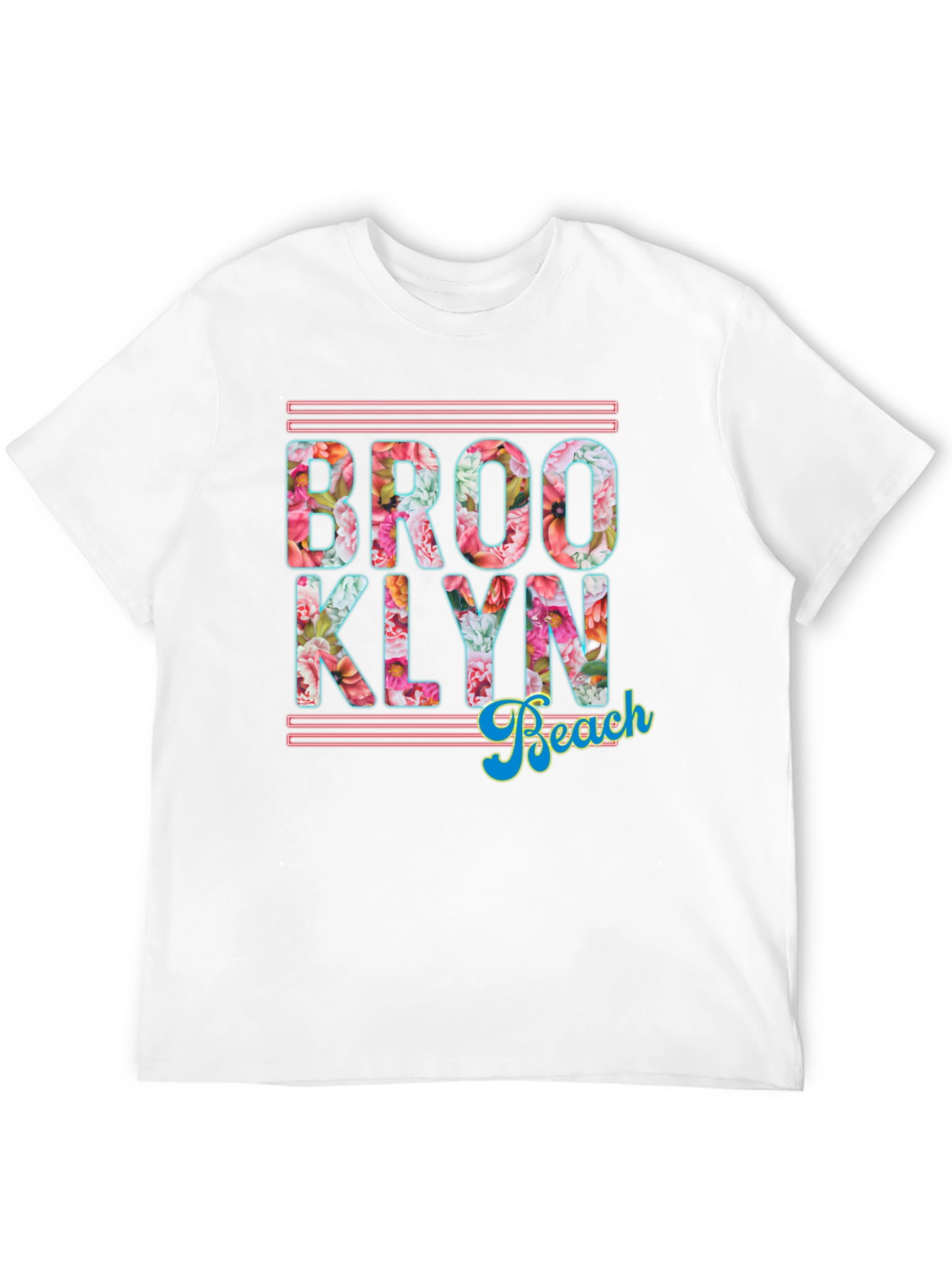 Brooklyn Beach Floral Print Black T-Shirt