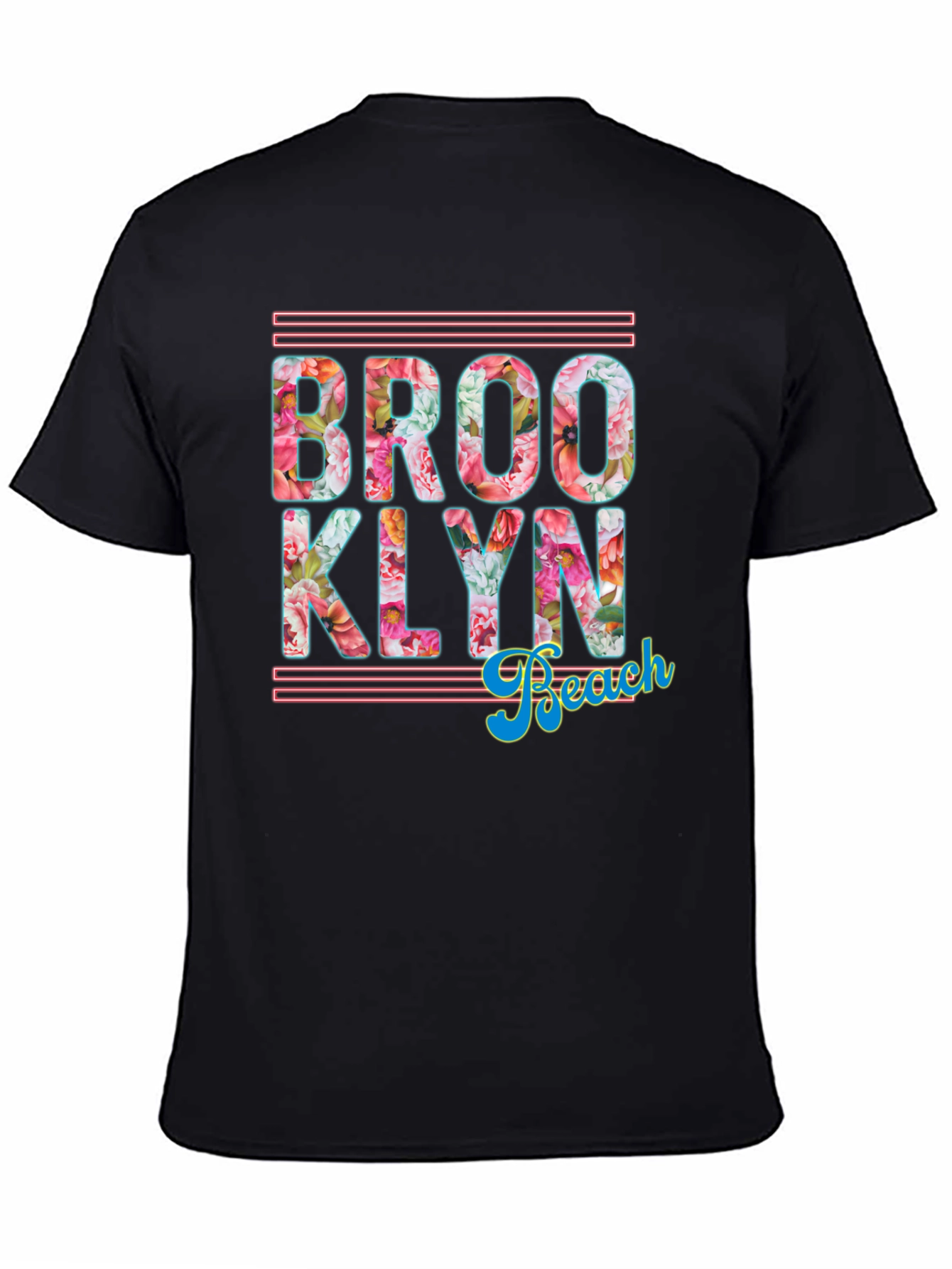 Brooklyn Beach Floral Print Black T-Shirt