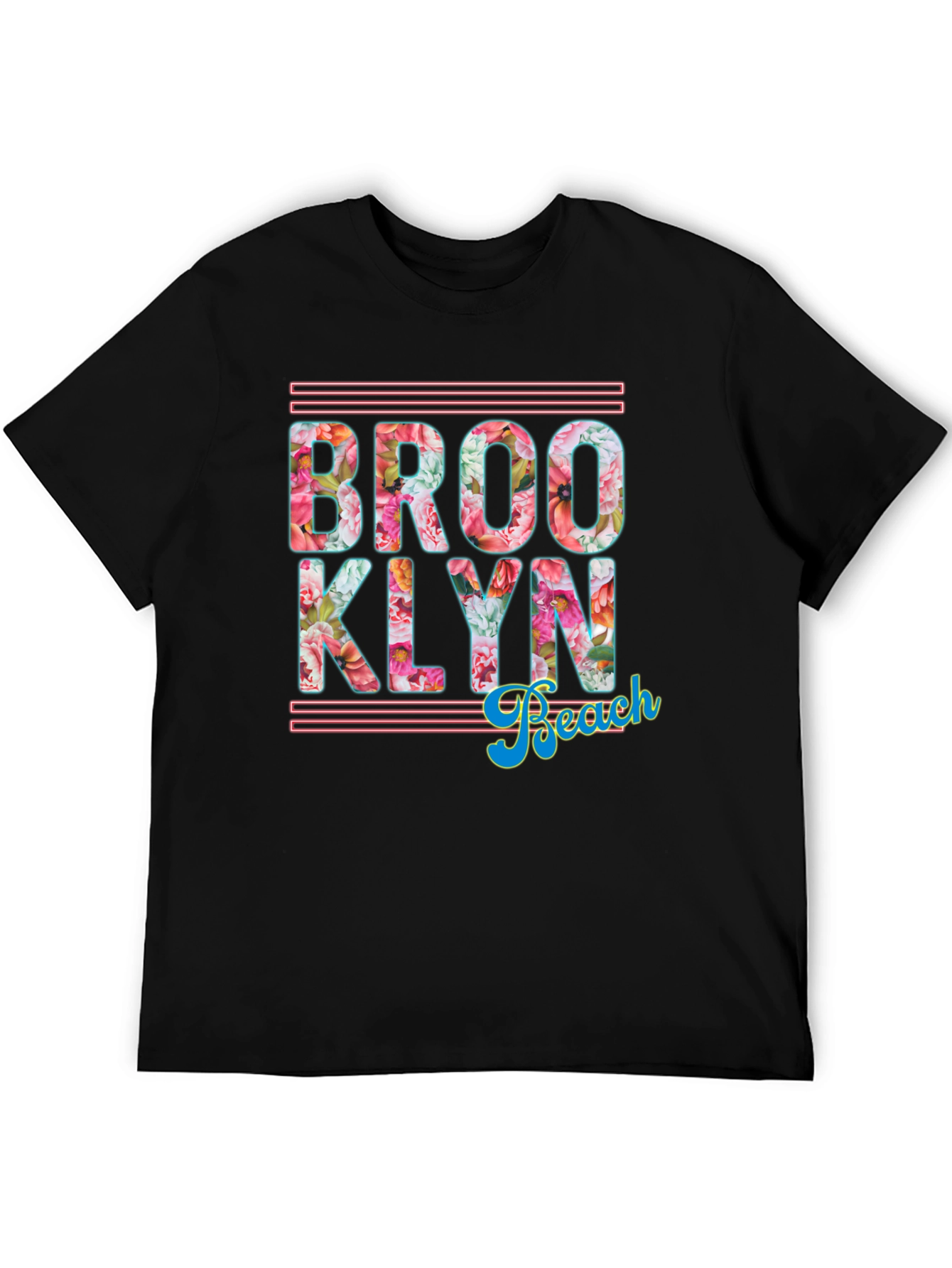 Brooklyn Beach Floral Print Black T-Shirt