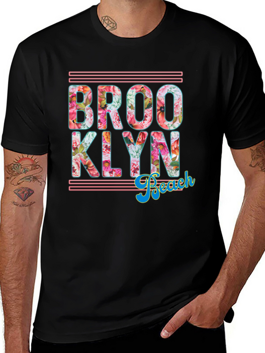 Brooklyn Beach Floral Print Black T-Shirt