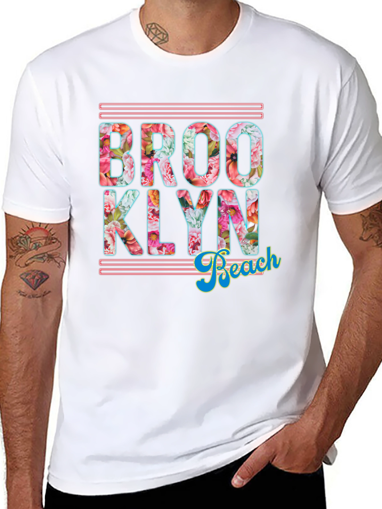 Brooklyn Beach Floral Print Black T-Shirt