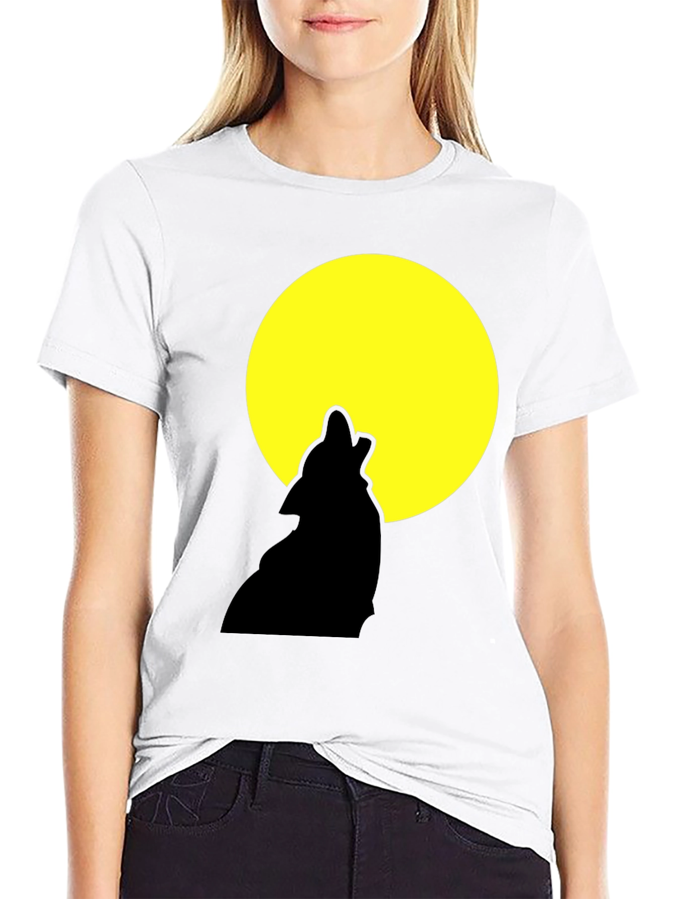 Wolf Howling at Moon Graphic Tee - Black