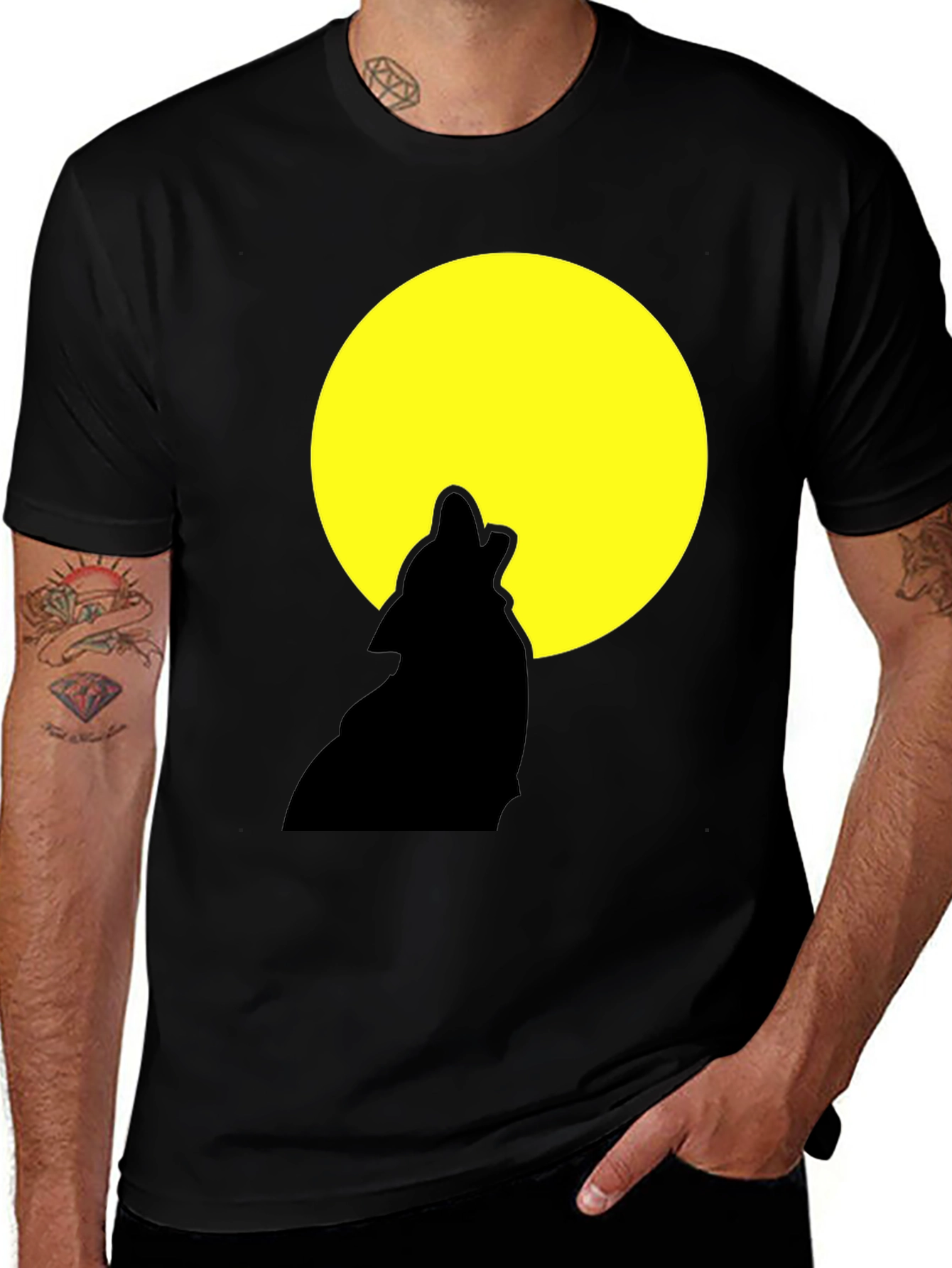 Wolf Howling at Moon Graphic Tee - Black