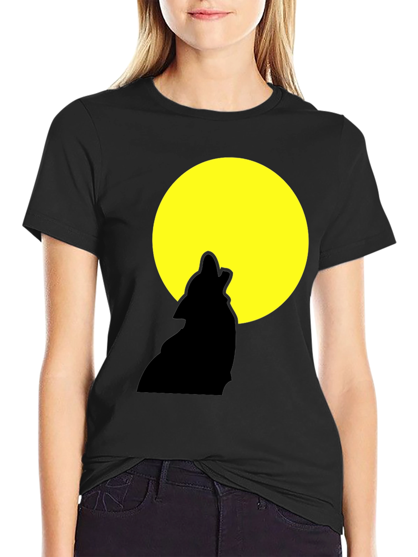 Wolf Howling at Moon Graphic Tee - Black