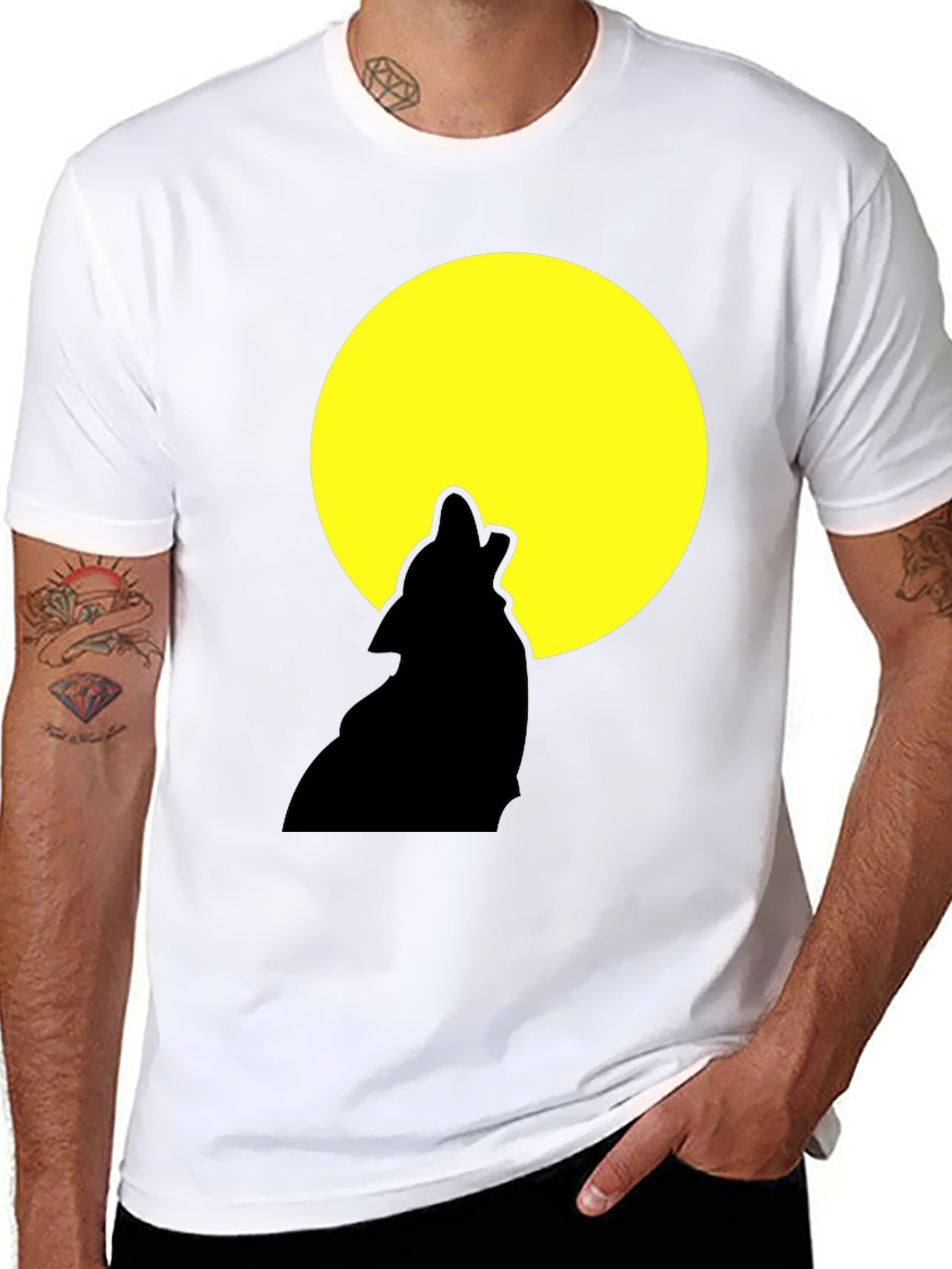 Wolf Howling at Moon Graphic Tee - Black