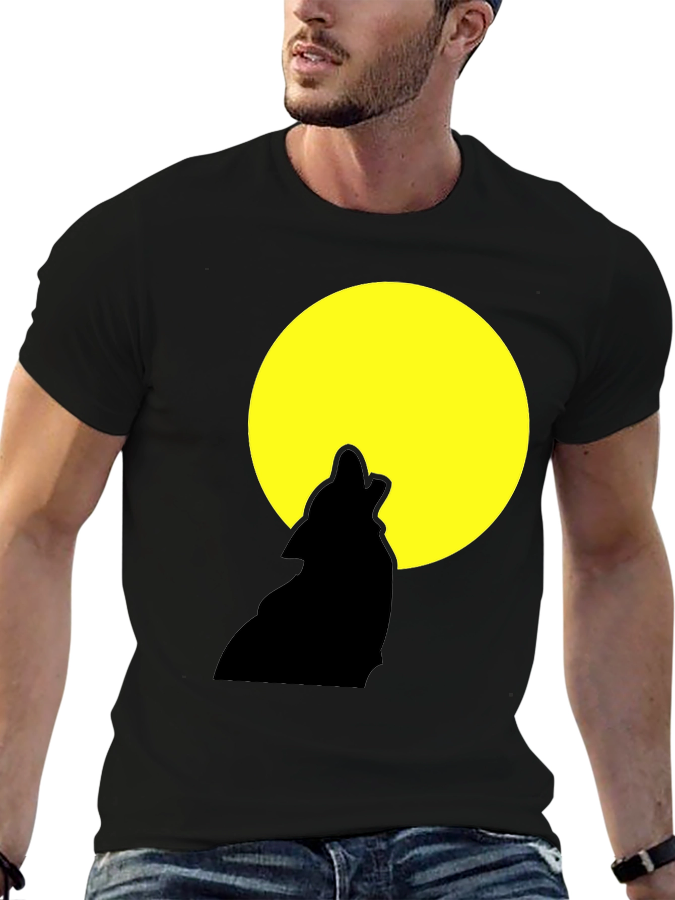 Wolf Howling at Moon Graphic Tee - Black