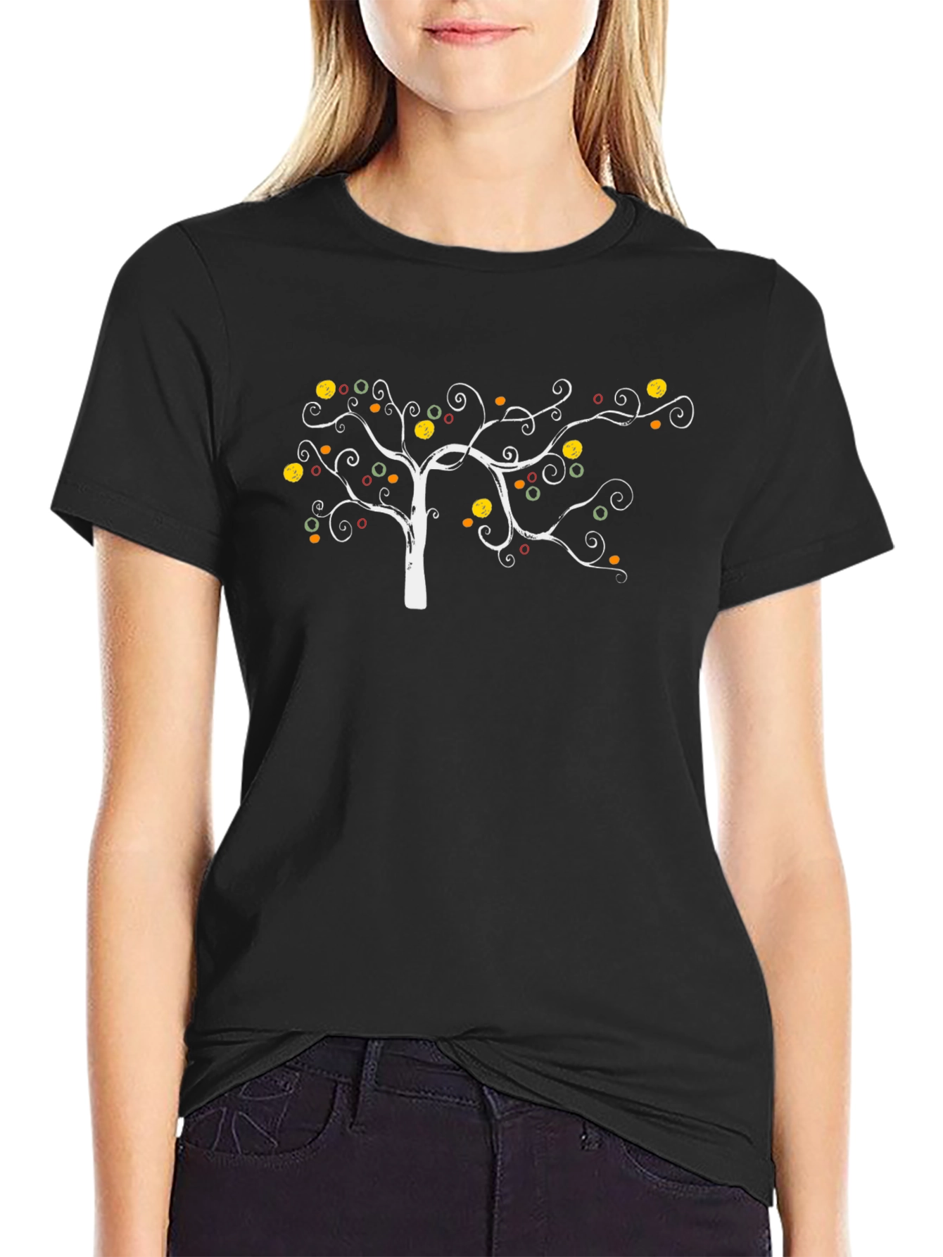 Whimsical Tree Graphic Tee - Black