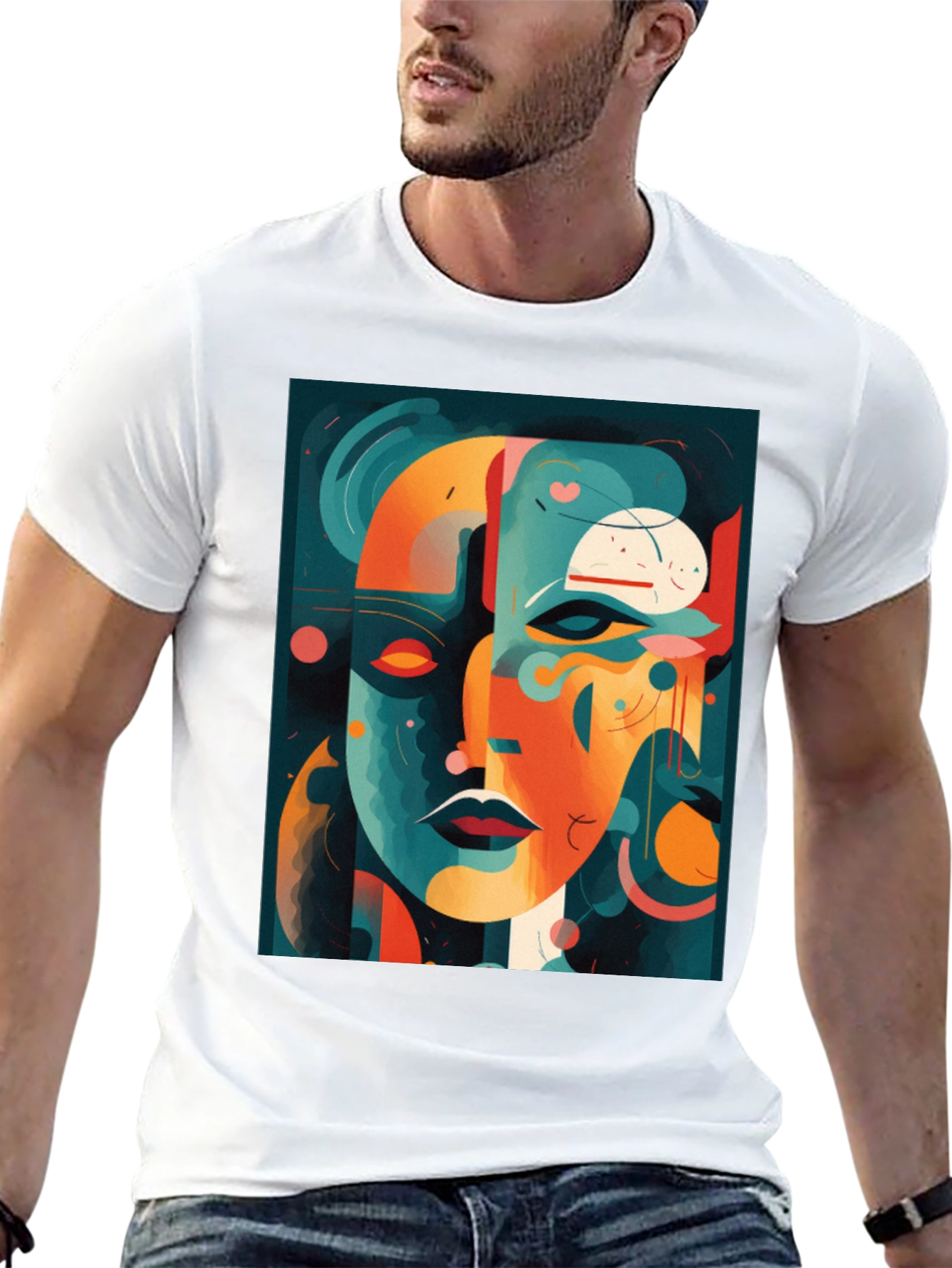 Abstract Face Graphic Tee - Modern Art Shirt