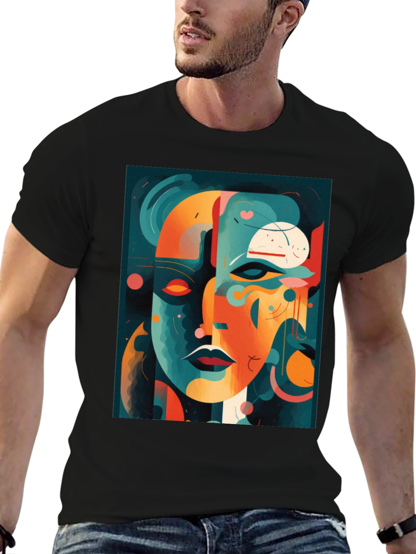 Abstract Face Graphic Tee - Modern Art Shirt