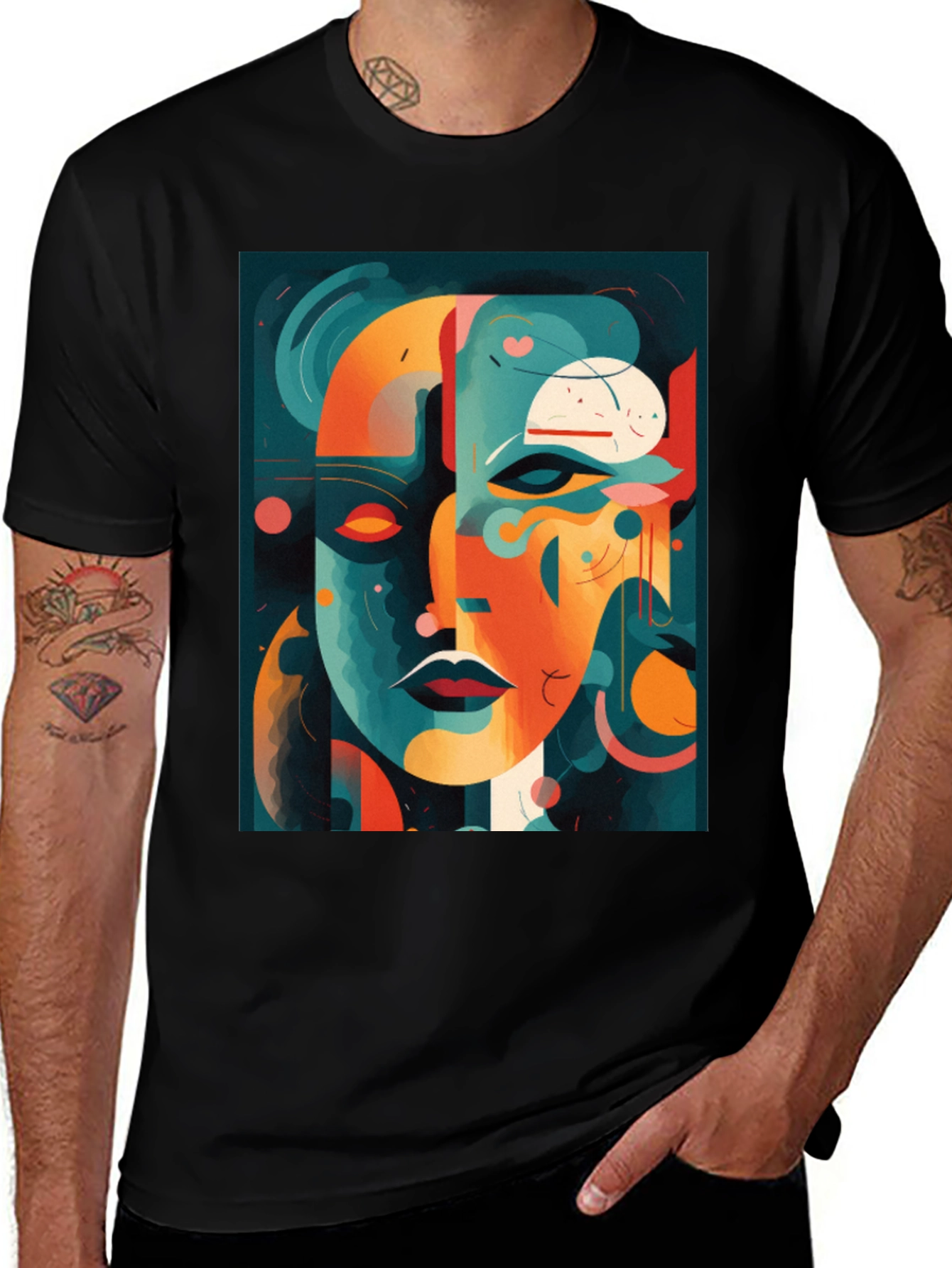 Abstract Face Graphic Tee - Modern Art Shirt