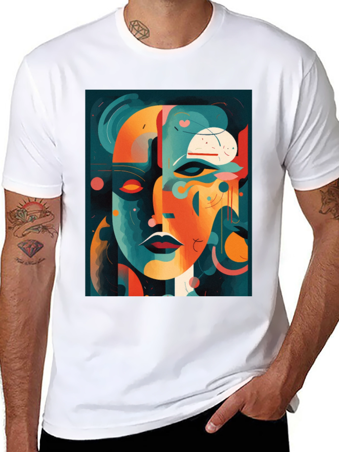 Abstract Face Graphic Tee - Modern Art Shirt