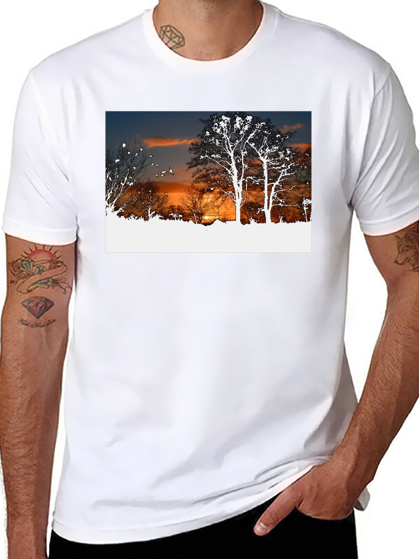 Sunset Trees Graphic Black T-Shirt