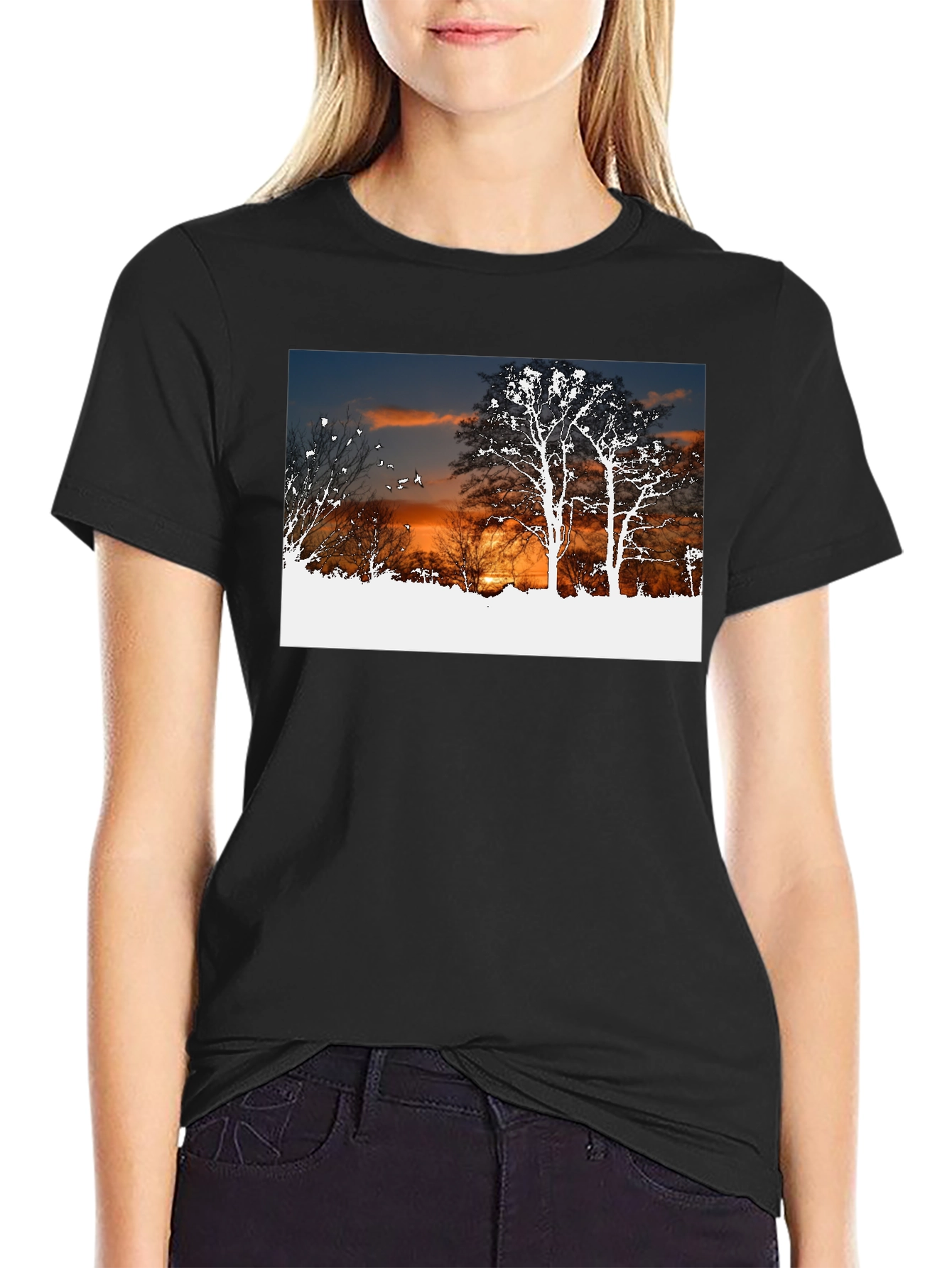 Sunset Trees Graphic Black T-Shirt