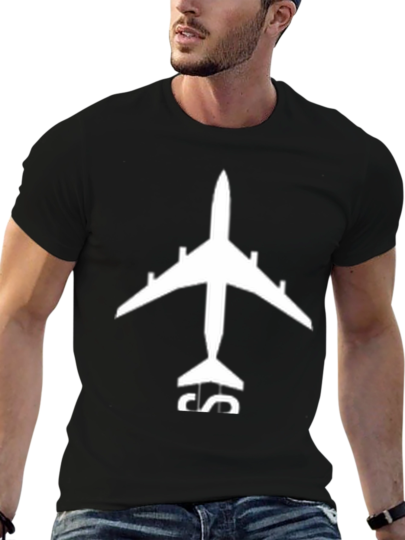 Airplane Graphic Tee - Black Cotton T-Shirt