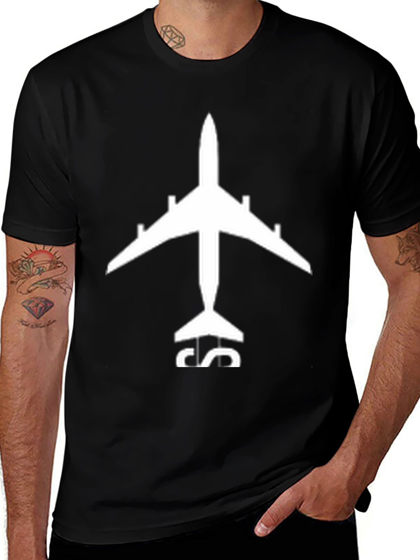Airplane Graphic Tee - Black Cotton T-Shirt