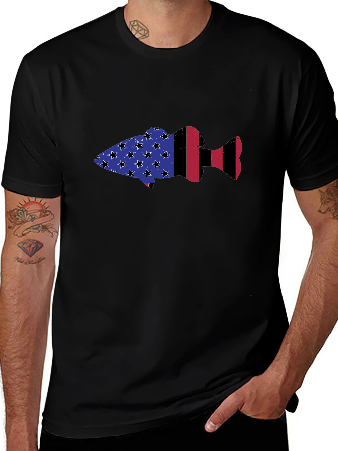 USA Flag Fish Graphic T-Shirt