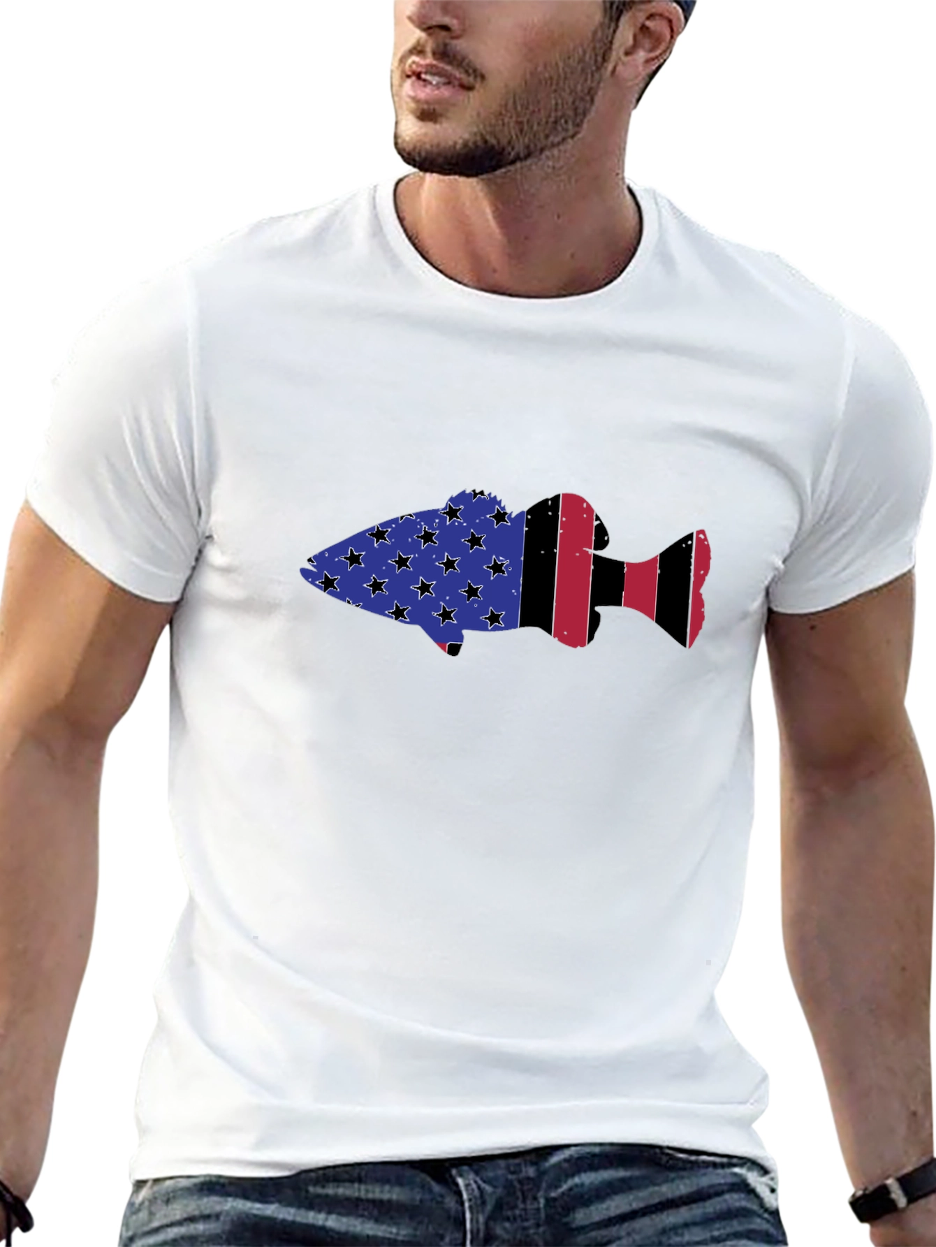 USA Flag Fish Graphic T-Shirt