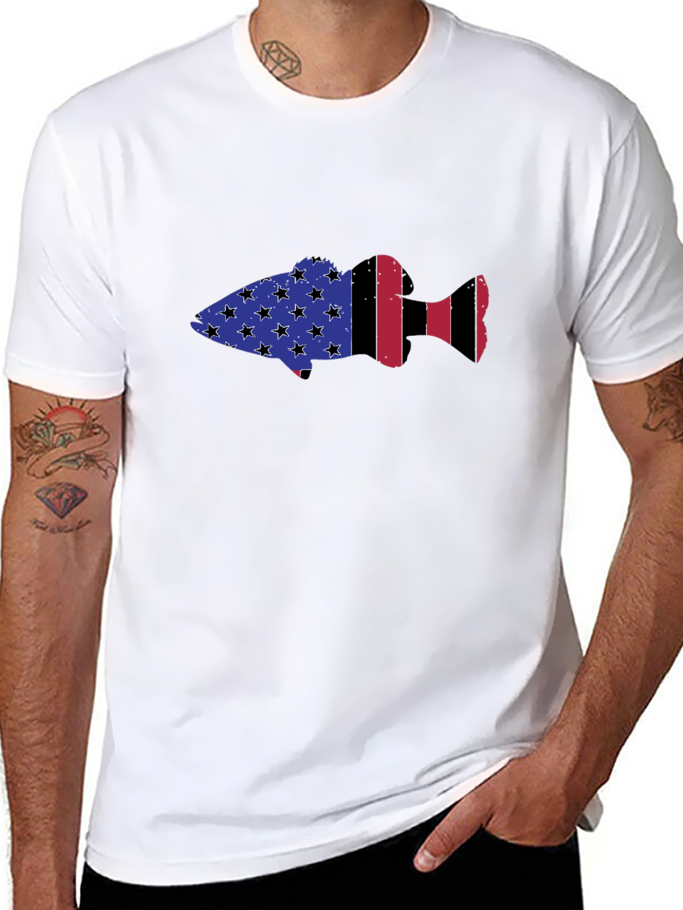 USA Flag Fish Graphic T-Shirt