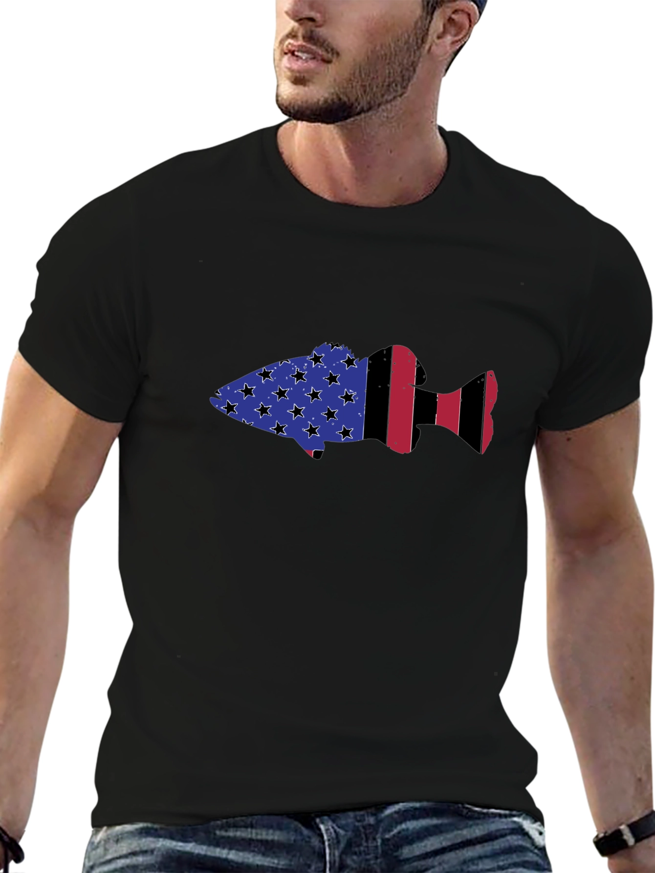 USA Flag Fish Graphic T-Shirt