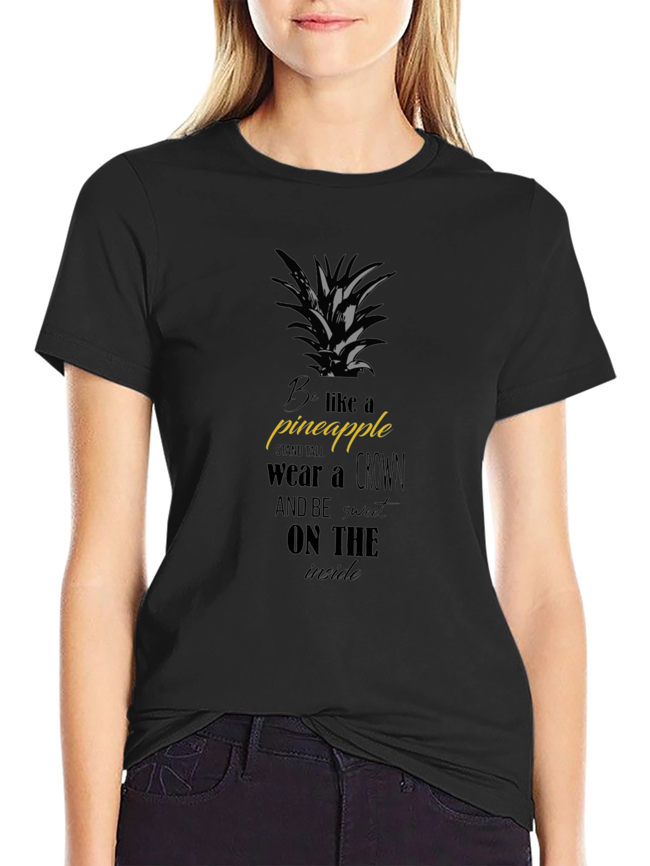 Black Pineapple T-Shirt - Stand Tall Wear a Crown
