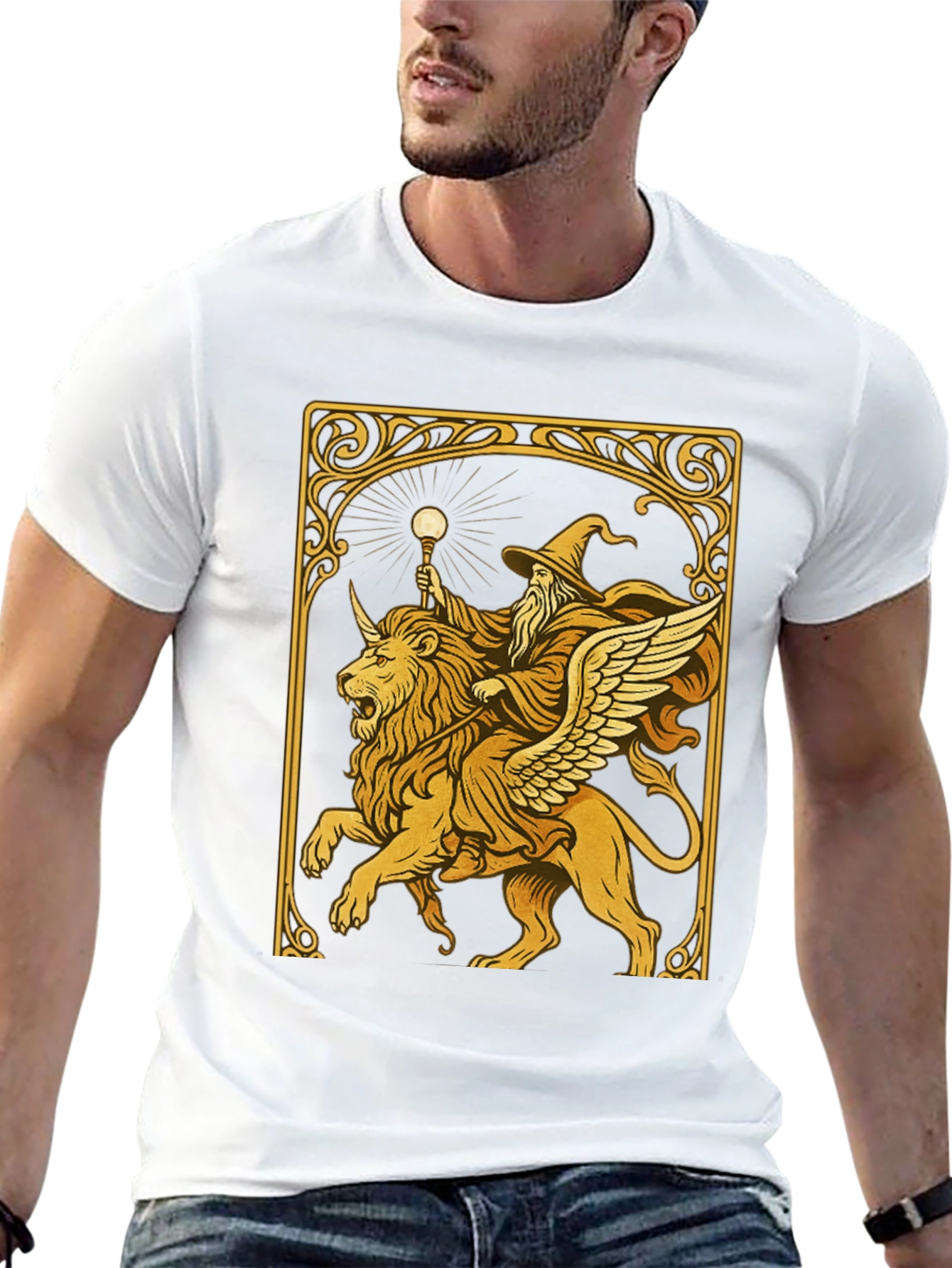Wizard Riding Lion Graphic Tee - Black