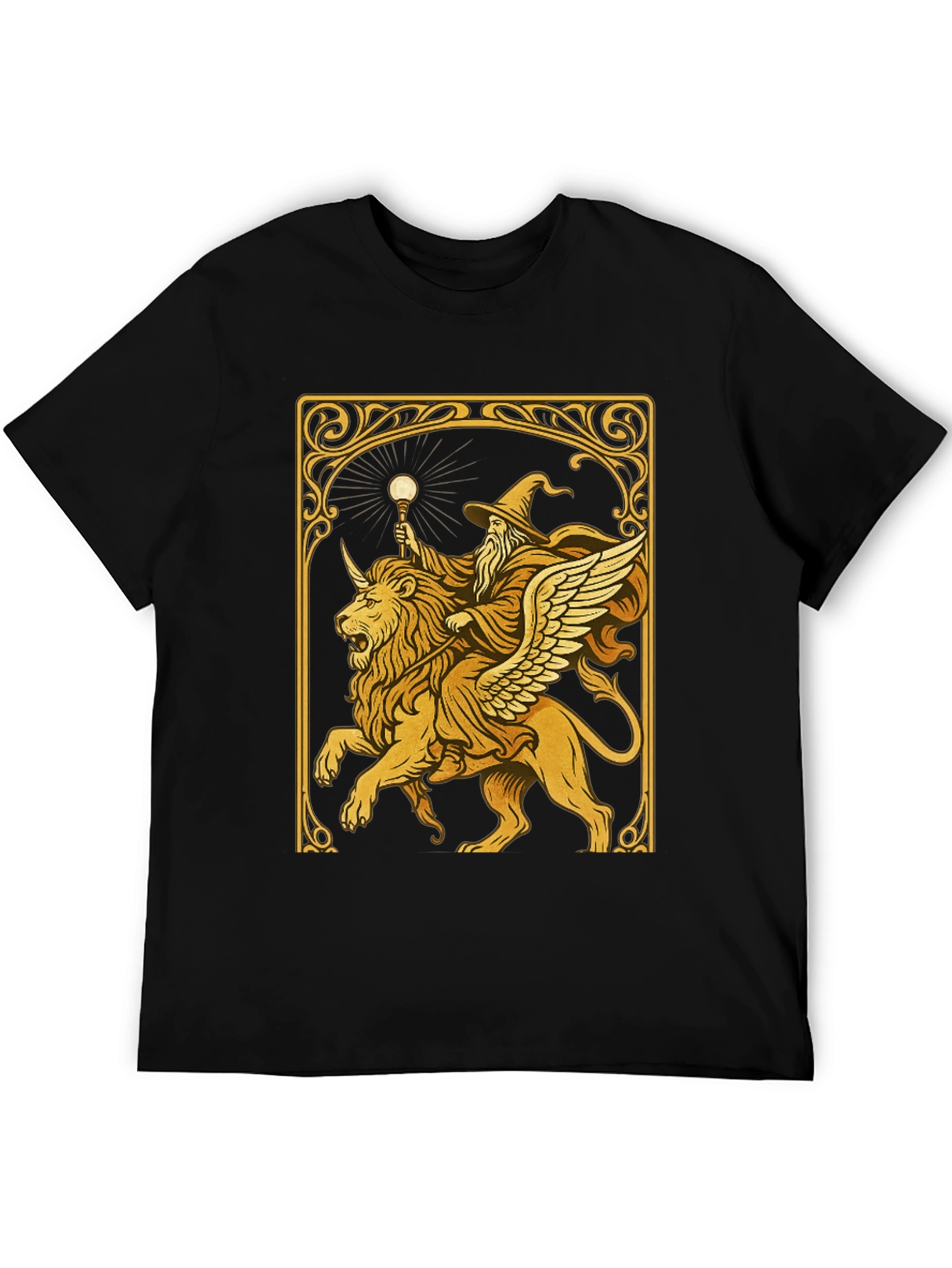 Wizard Riding Lion Graphic Tee - Black